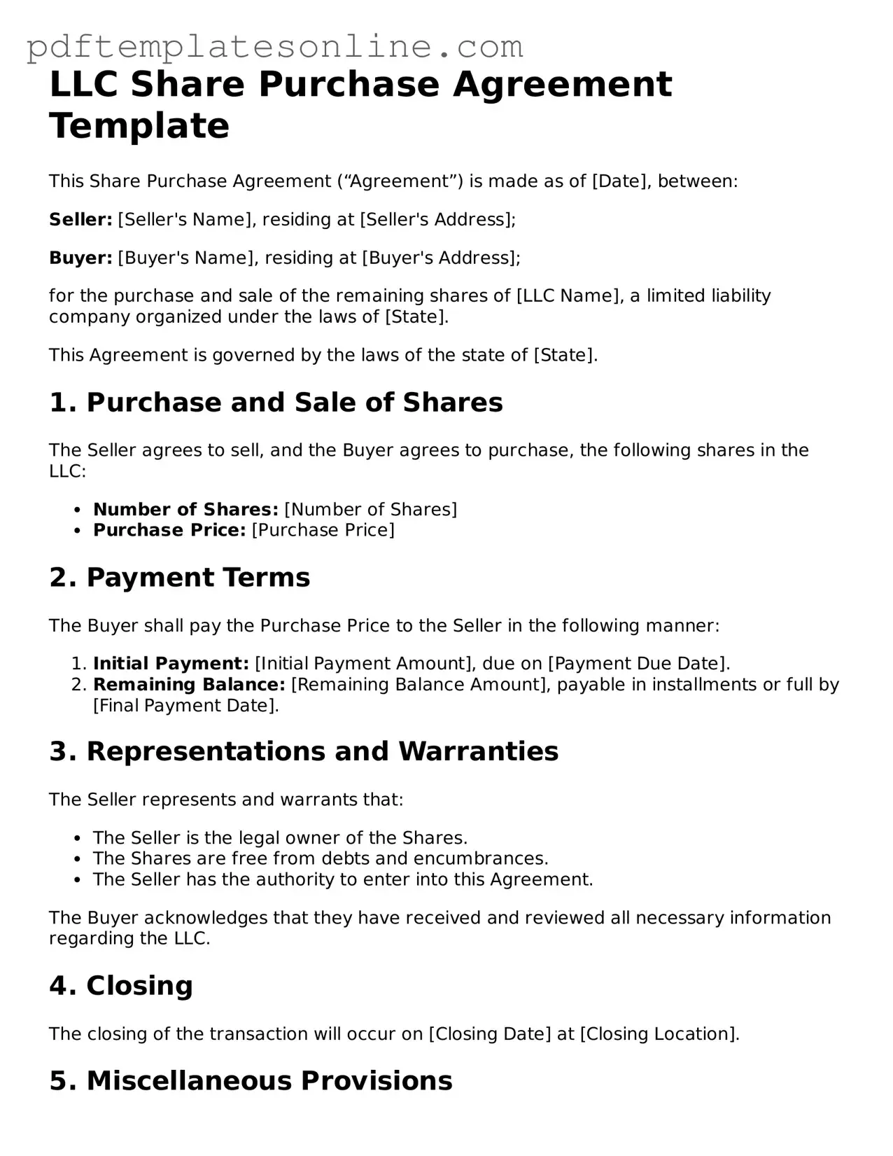 Fillable LLC Share Purchase Agreement Document
