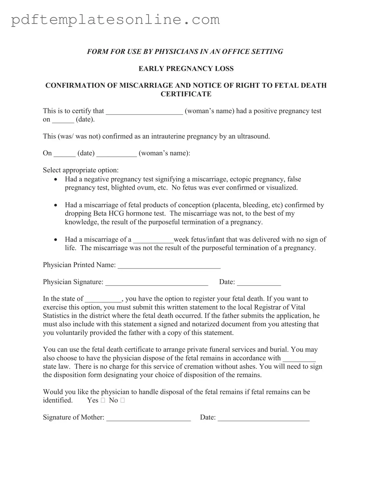 Blank Miscarriage Discharge Paper Form