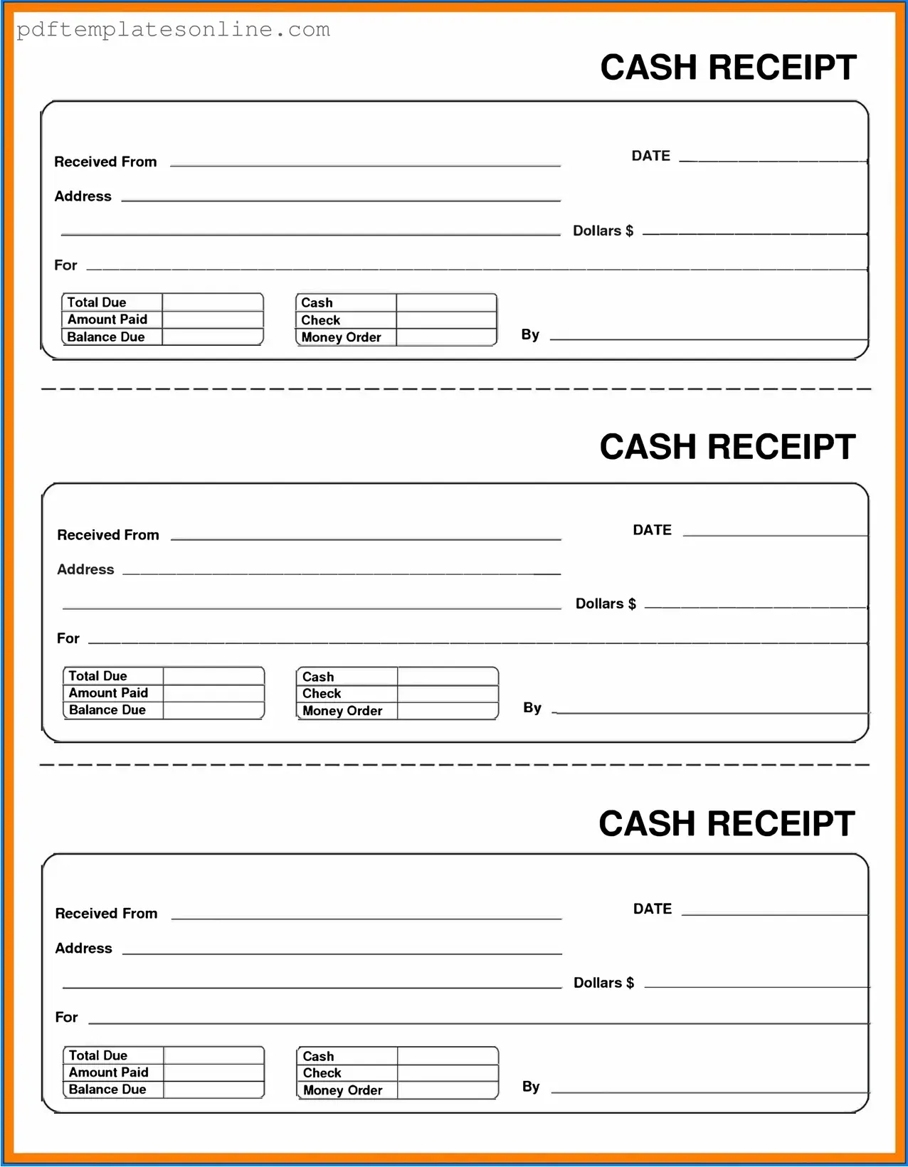Blank Cash Receipt Form