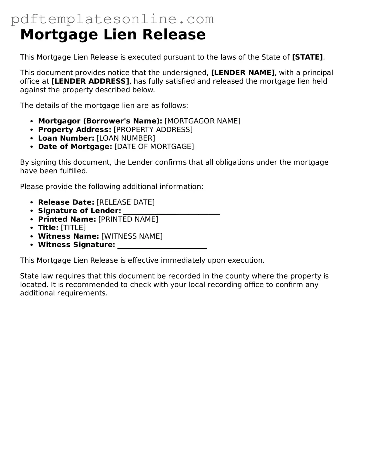 Fillable Mortgage Lien Release Document