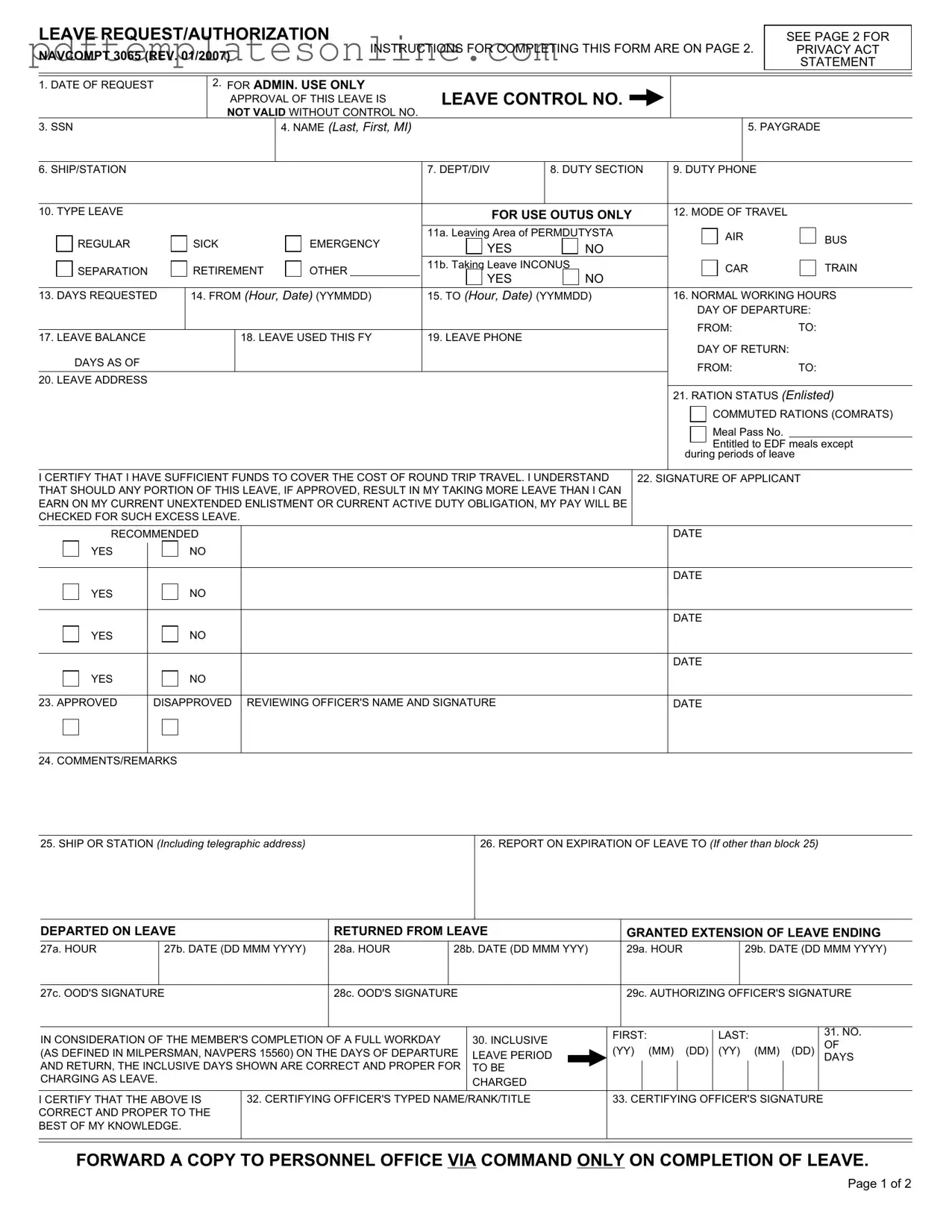 Blank Navcompt 3065 Form