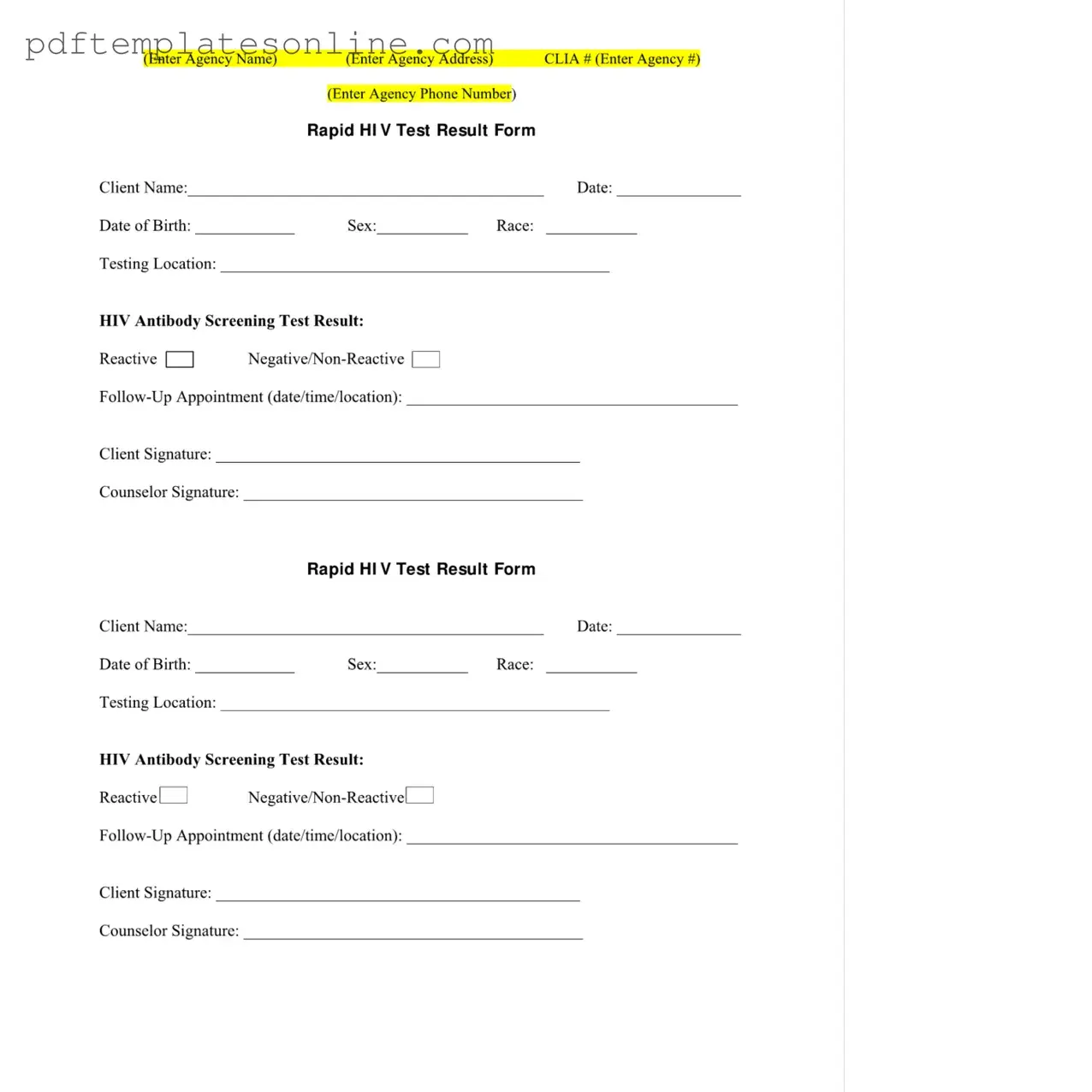 Blank Negative Hiv Test Form