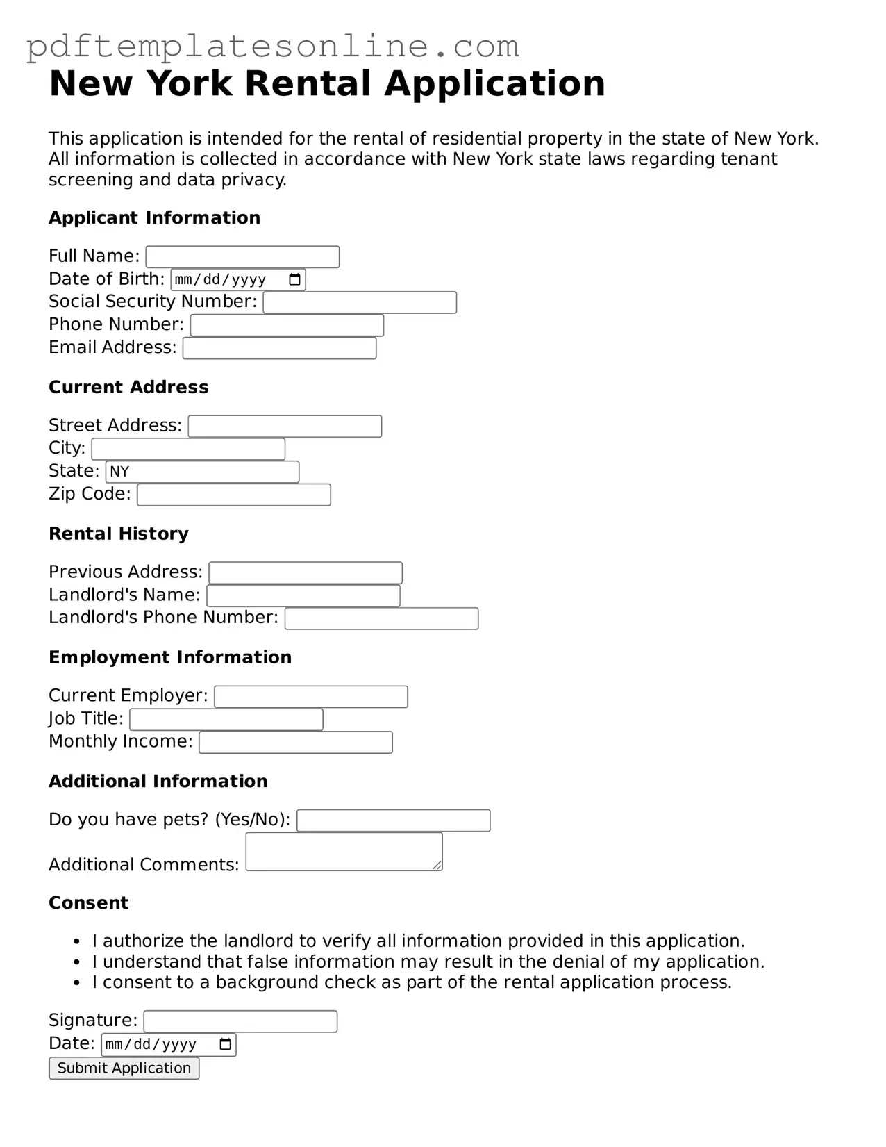 Official New York Rental Application Document
