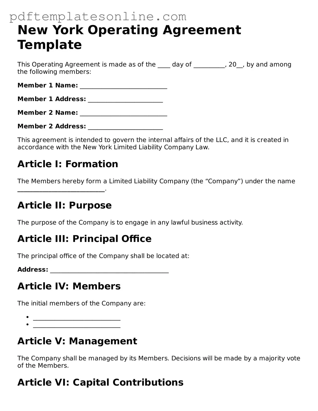 Official New York Operating Agreement Document