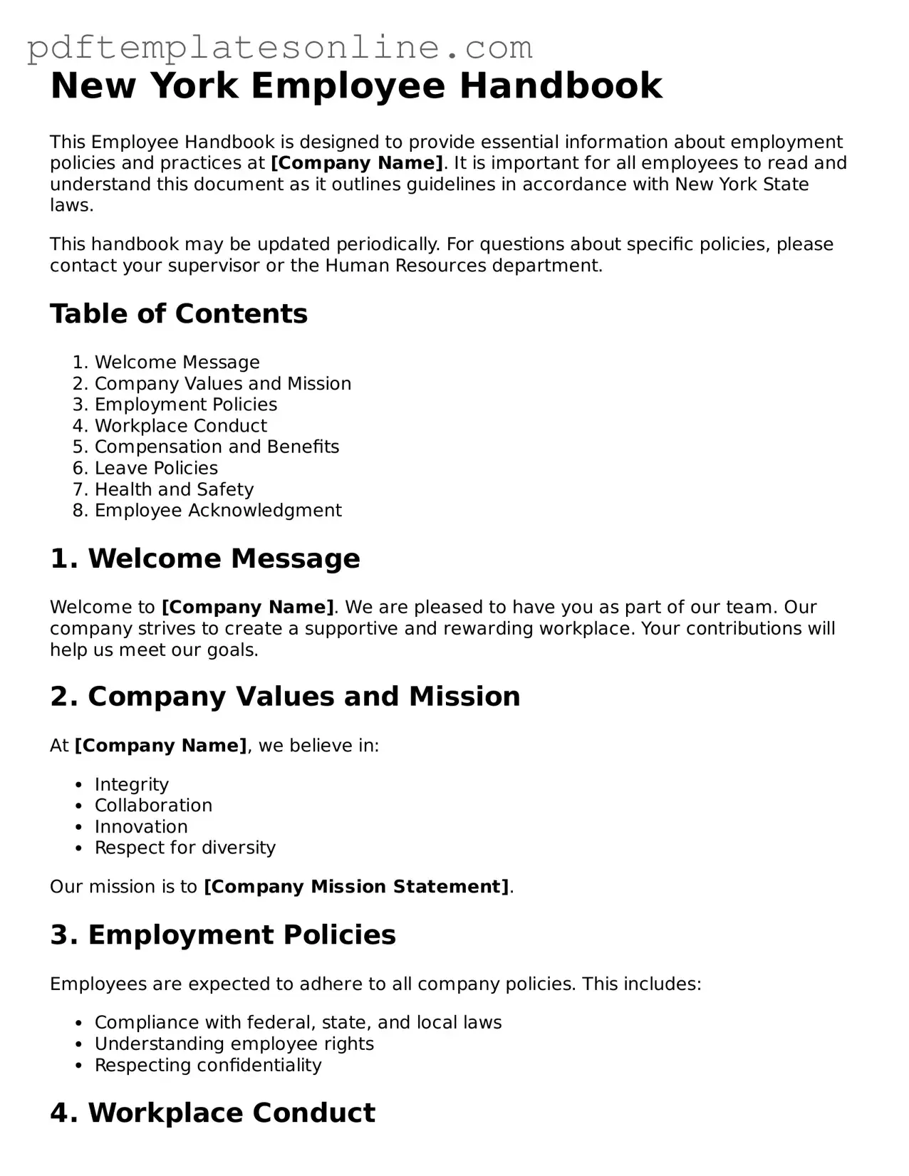 Official New York Employee Handbook Document