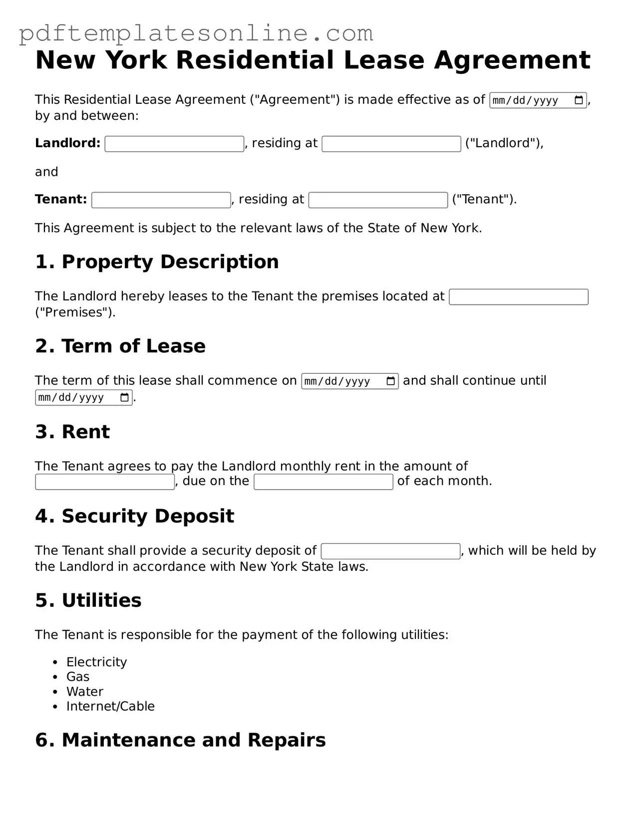 Official New York Residential Lease Agreement Document