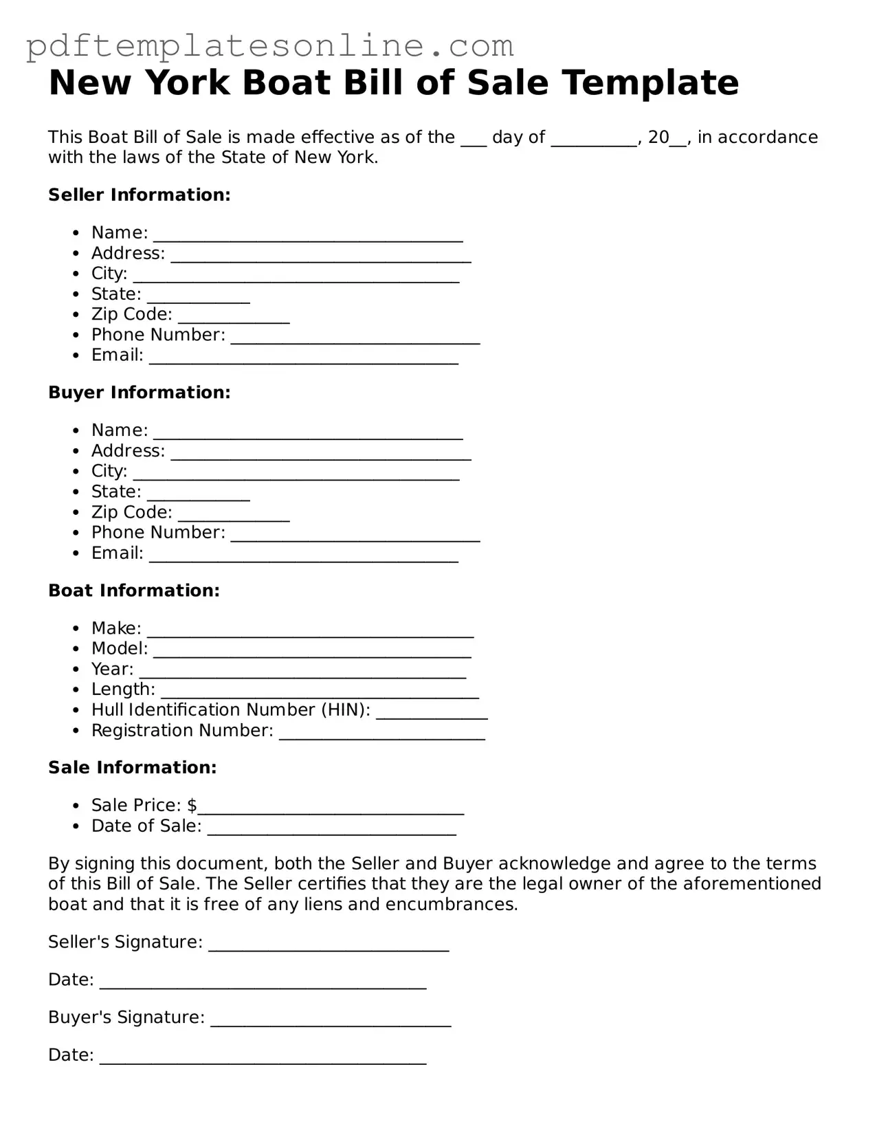 Official New York Boat Bill of Sale Document