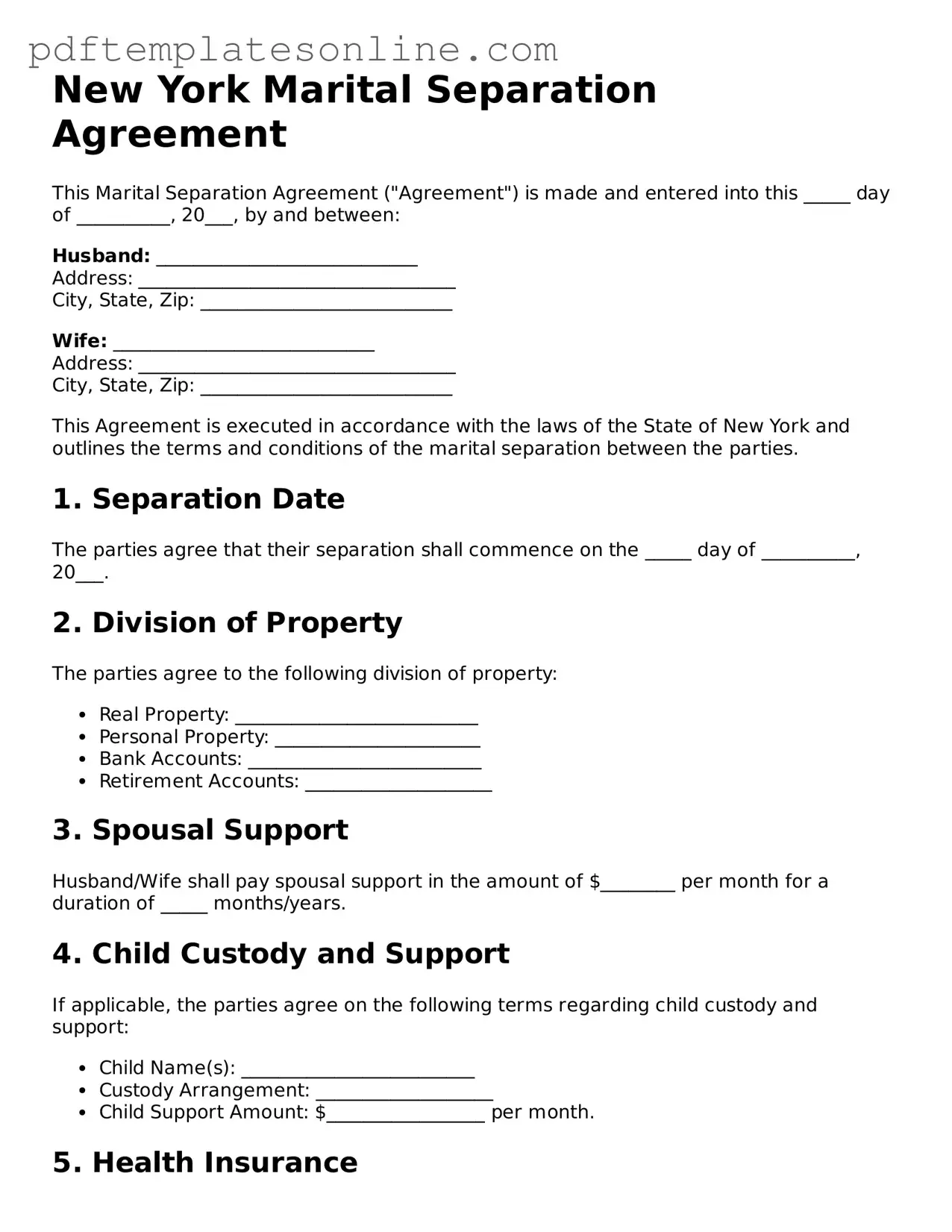 Official New York Marital Separation Agreement Document
