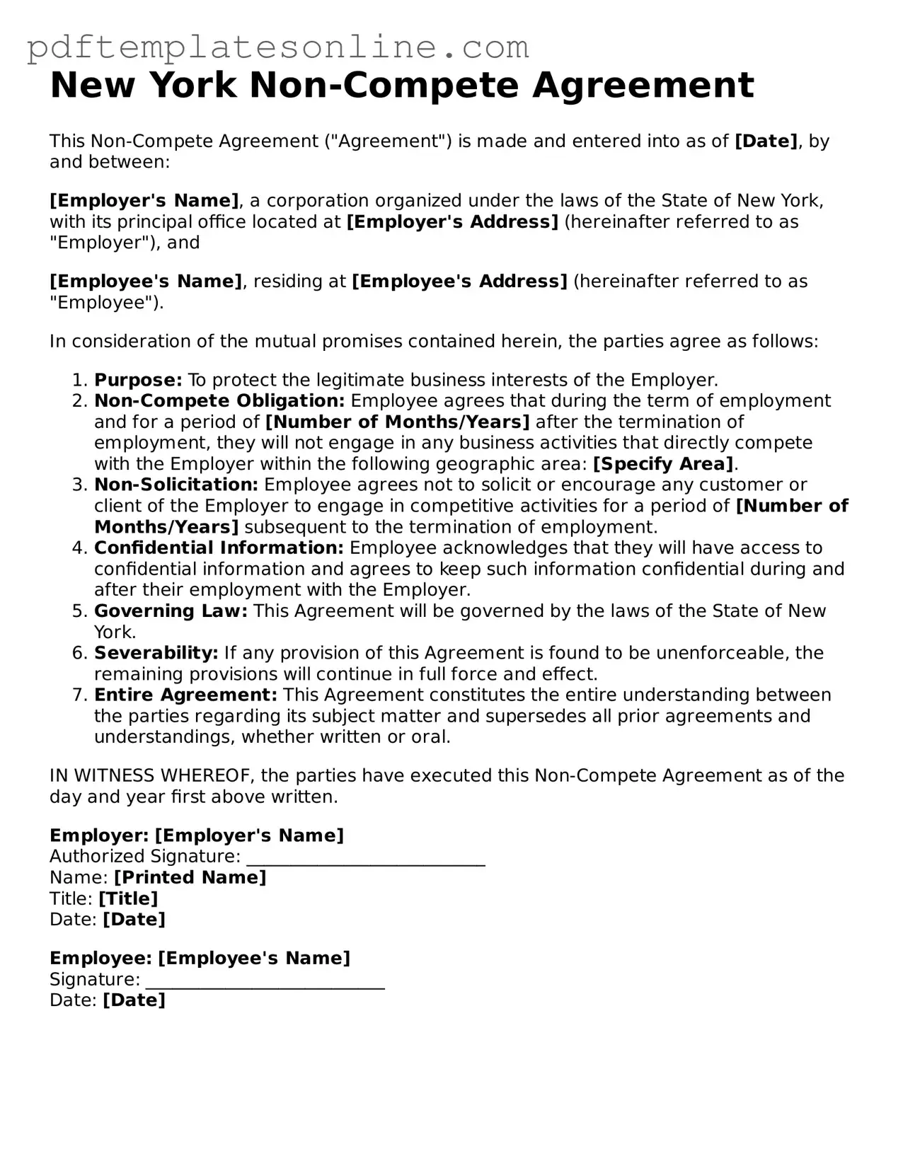 Official New York Non-compete Agreement Document