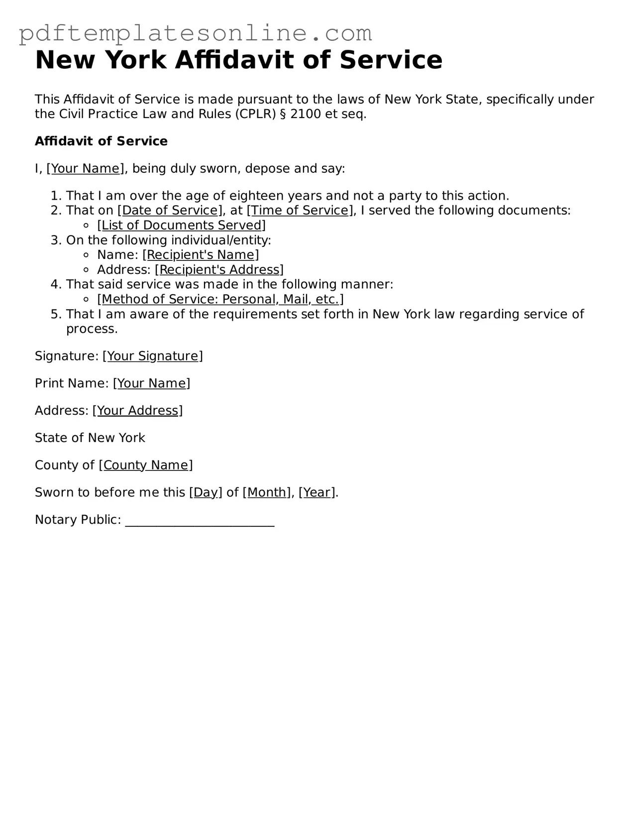 Official New York Affidavit of Service Document