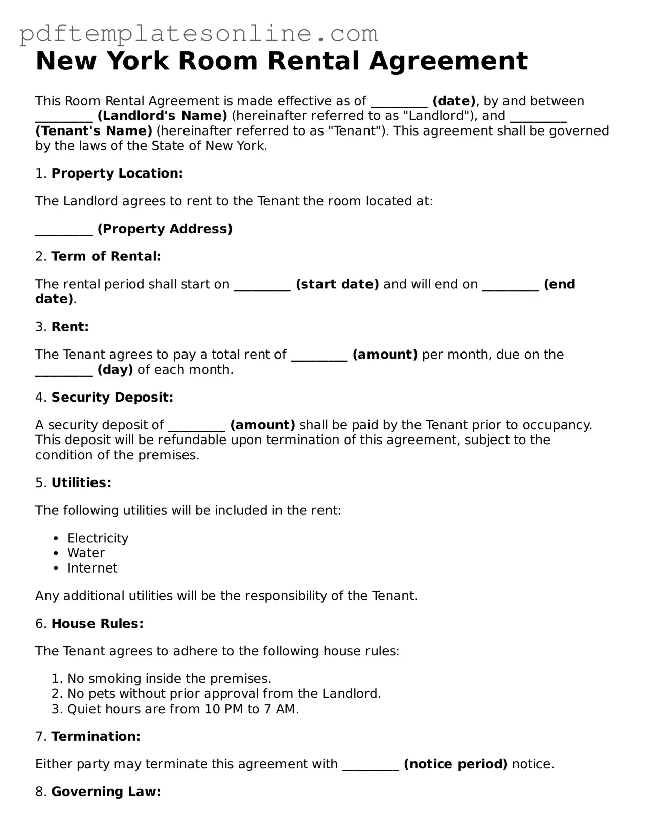 Official New York Room Rental Agreement Document