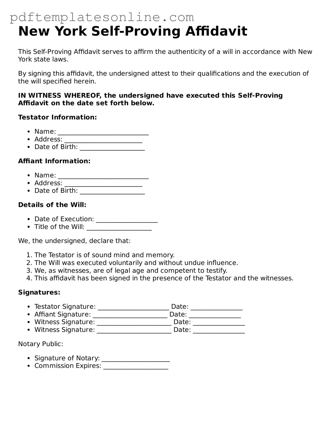Official New York Self-Proving Affidavit Document