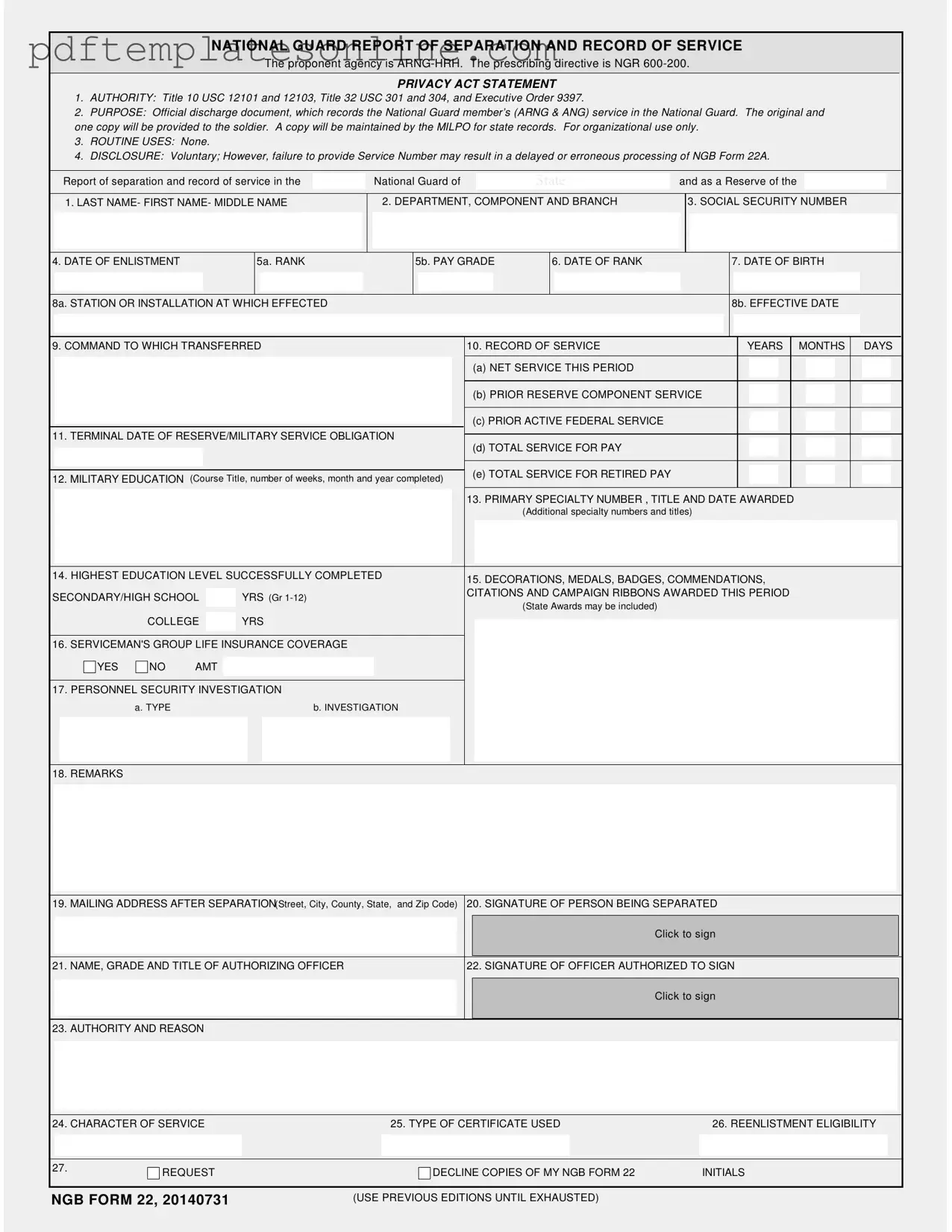 Blank Ngb 22 Form