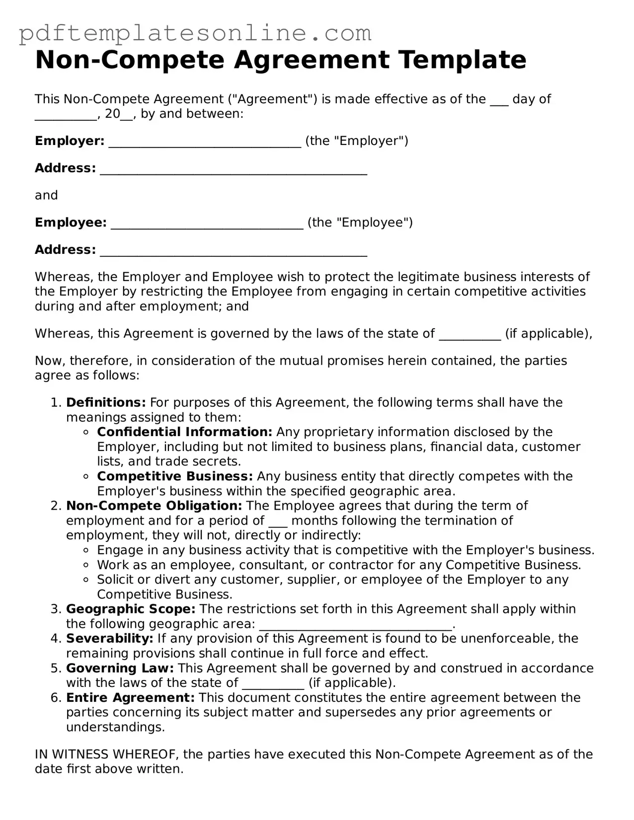 Fillable Non-compete Agreement Document