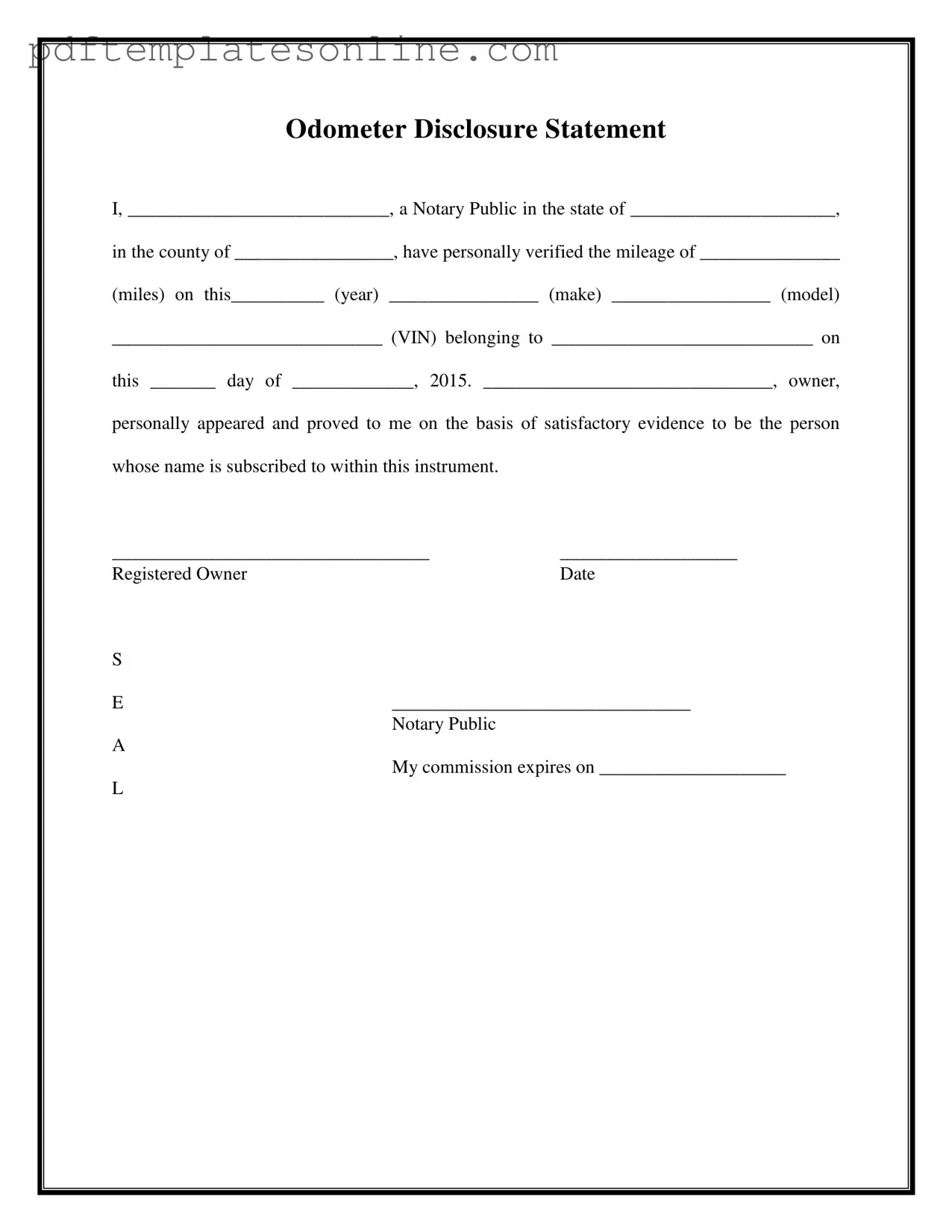 Blank Notarized Odometer Statement Form