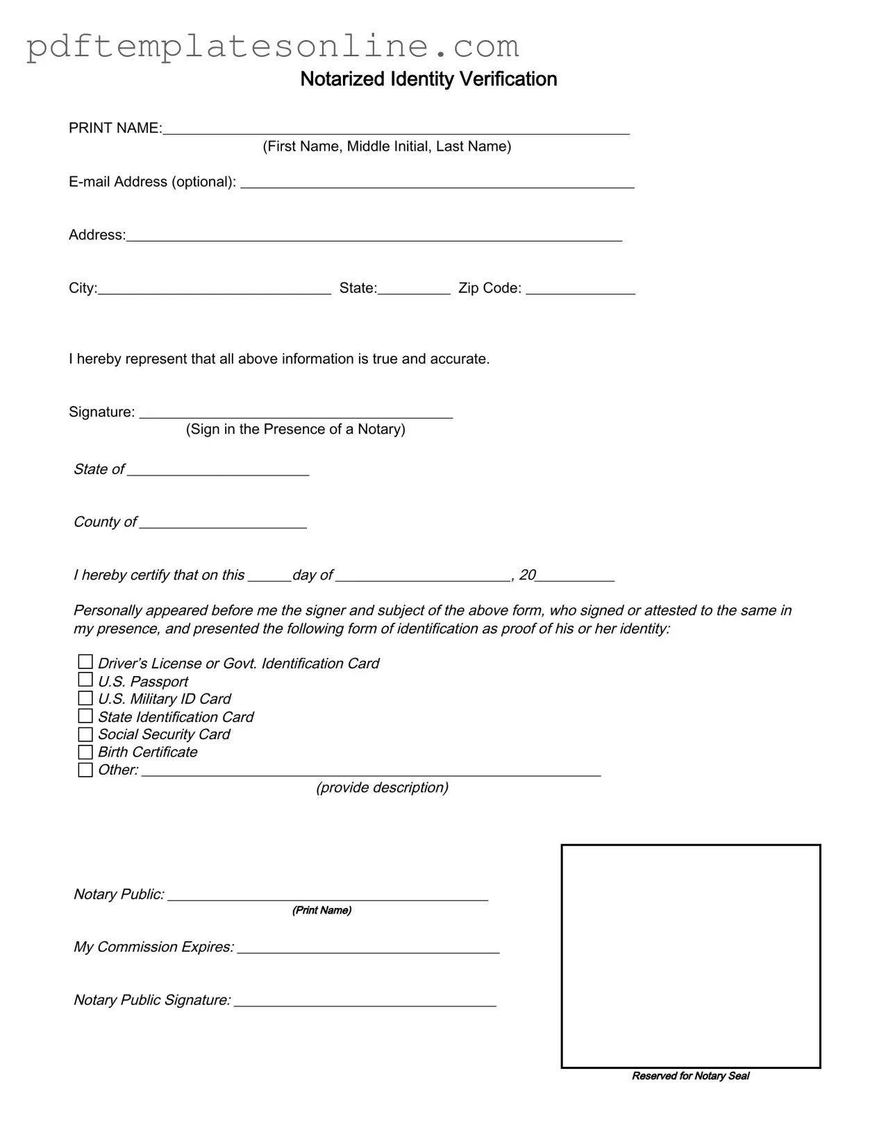 Blank Notarized Identity Verification Form