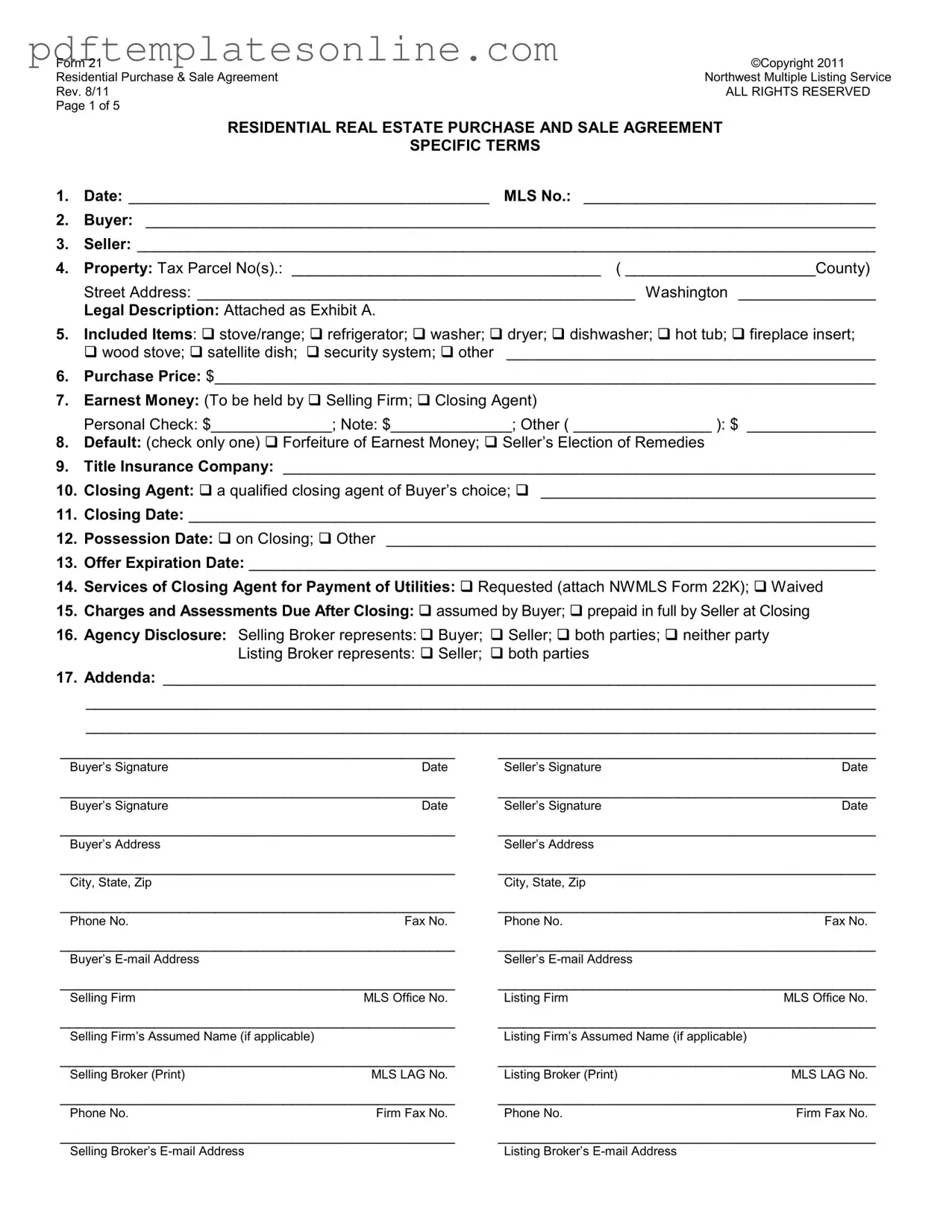 Blank Nwmls 21 Form