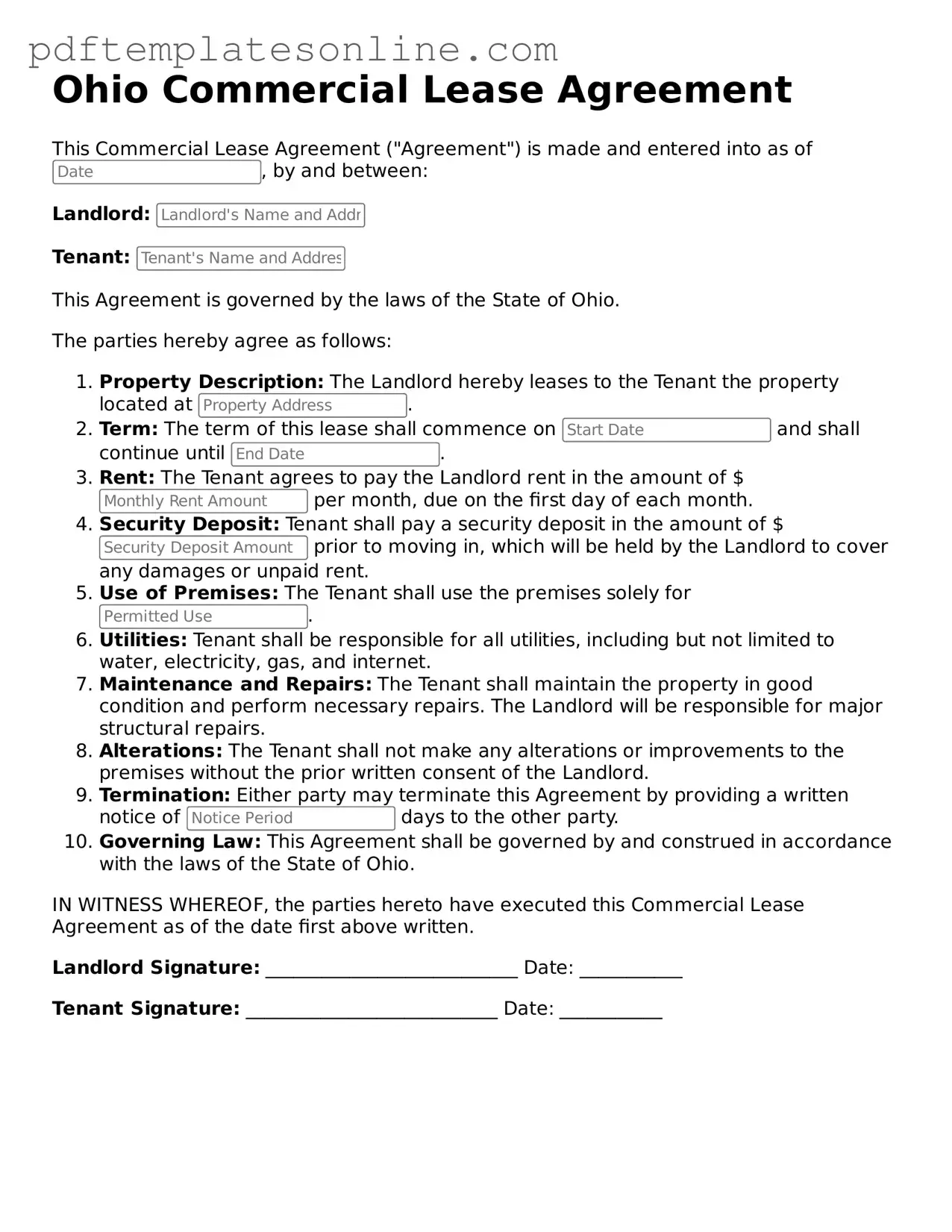 Official Ohio Commercial Lease Agreement Document