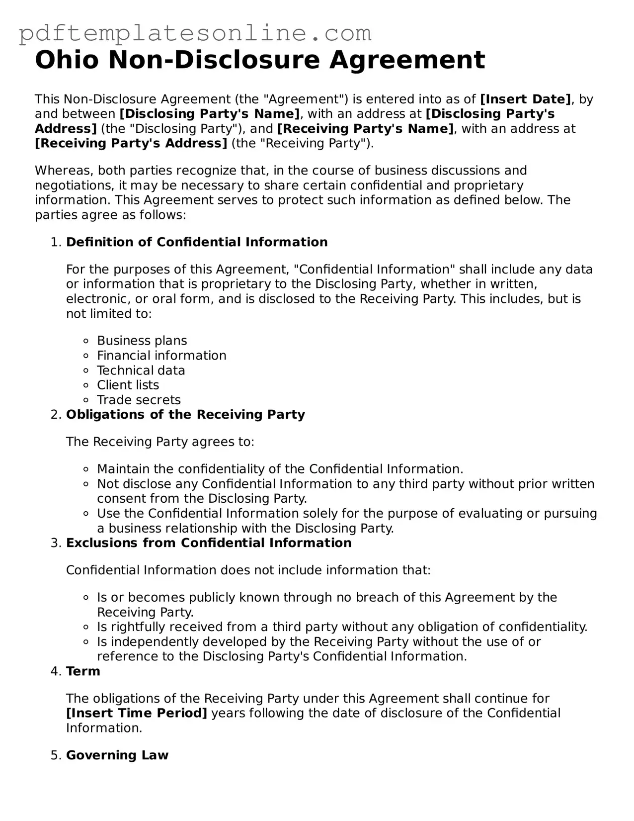 Official Ohio Non-disclosure Agreement Document