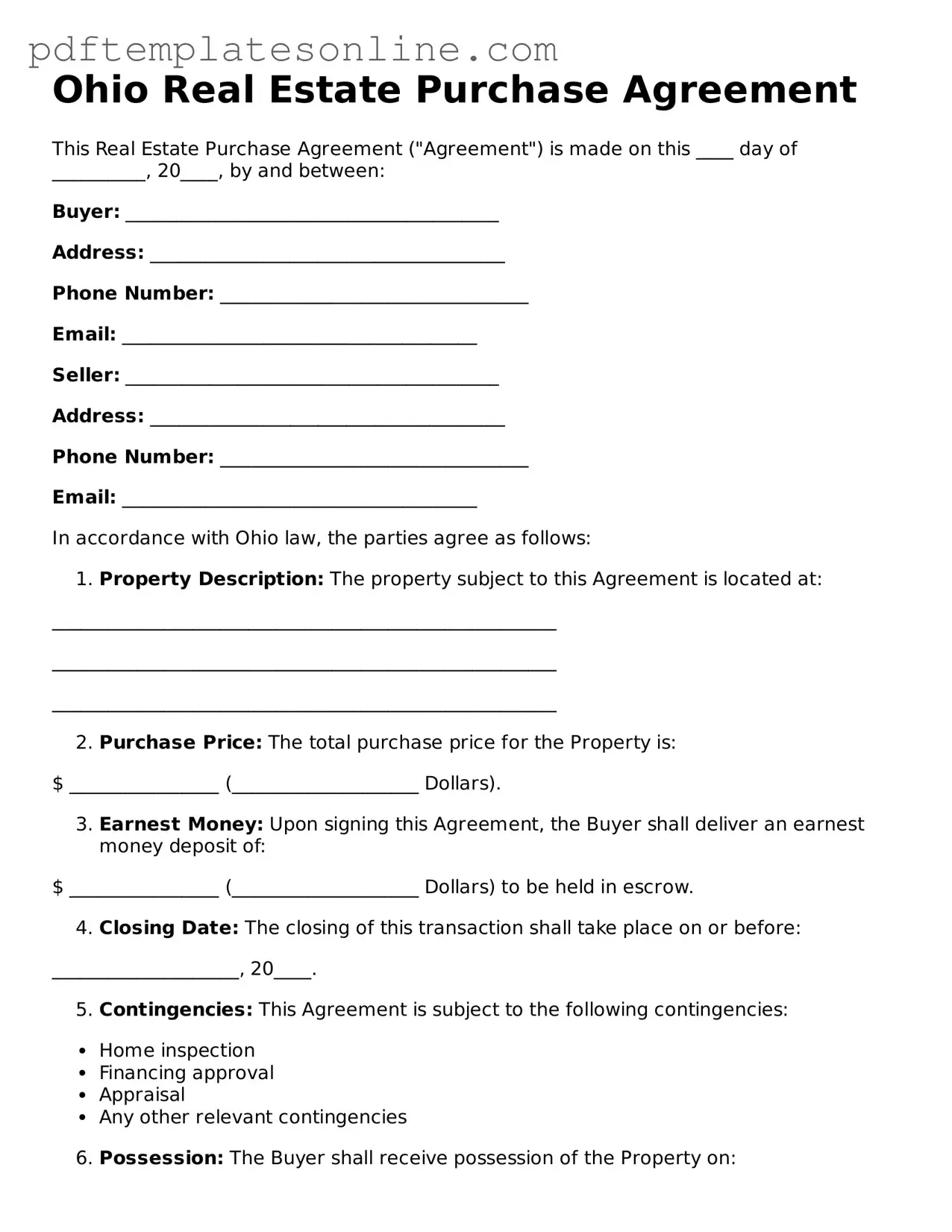 Official Ohio Real Estate Purchase Agreement Document