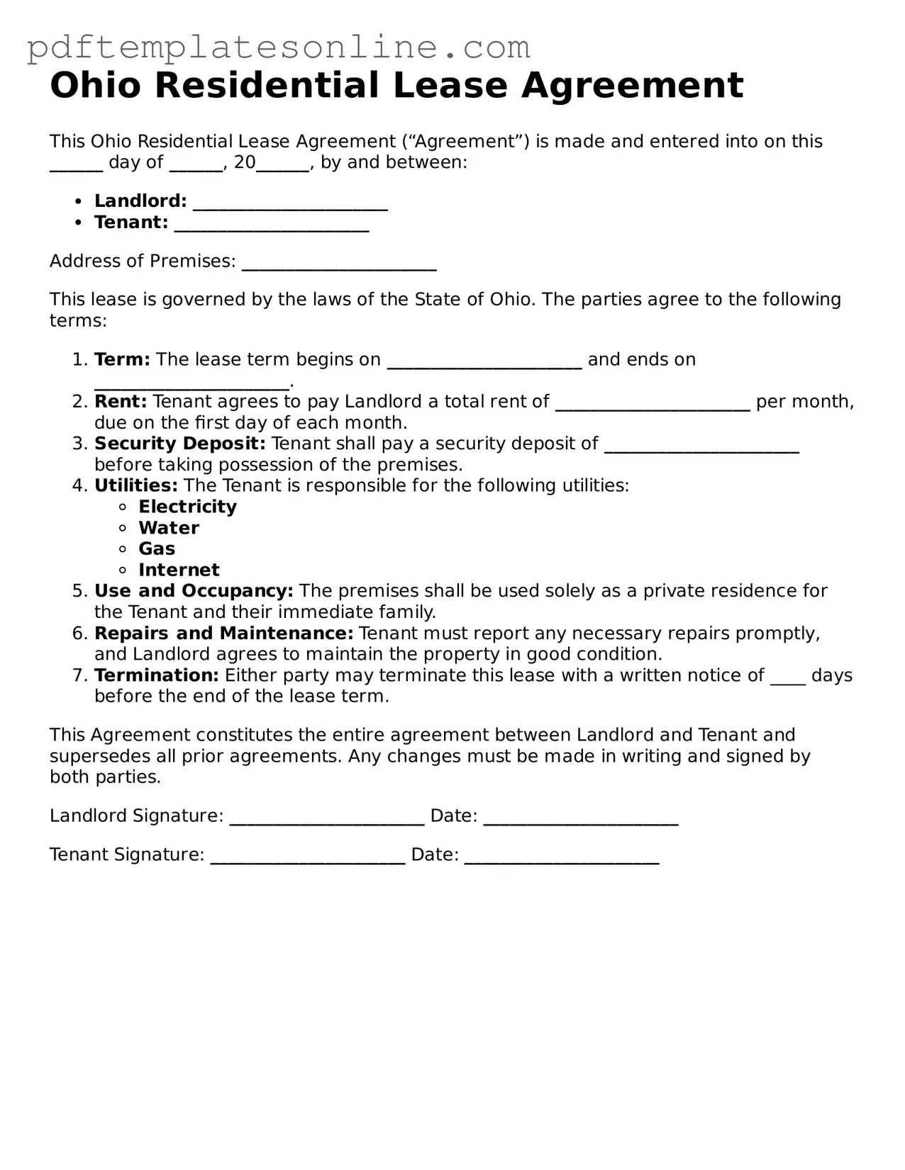 Official Ohio Residential Lease Agreement Document
