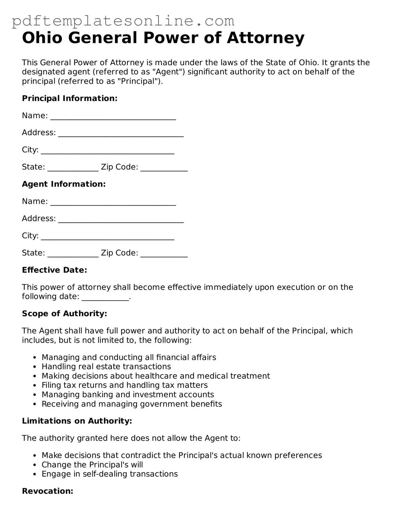 Official Ohio General Power of Attorney Document