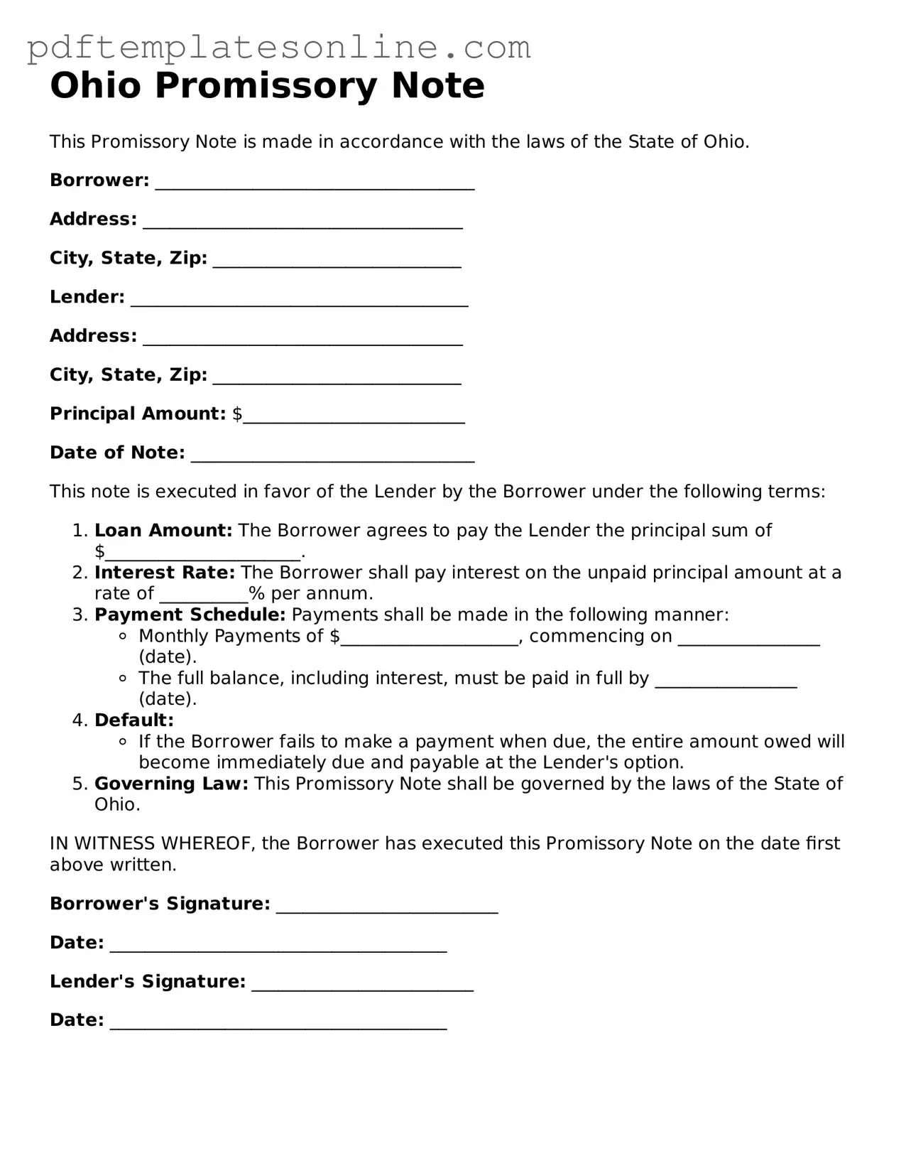 Official Ohio Promissory Note Document