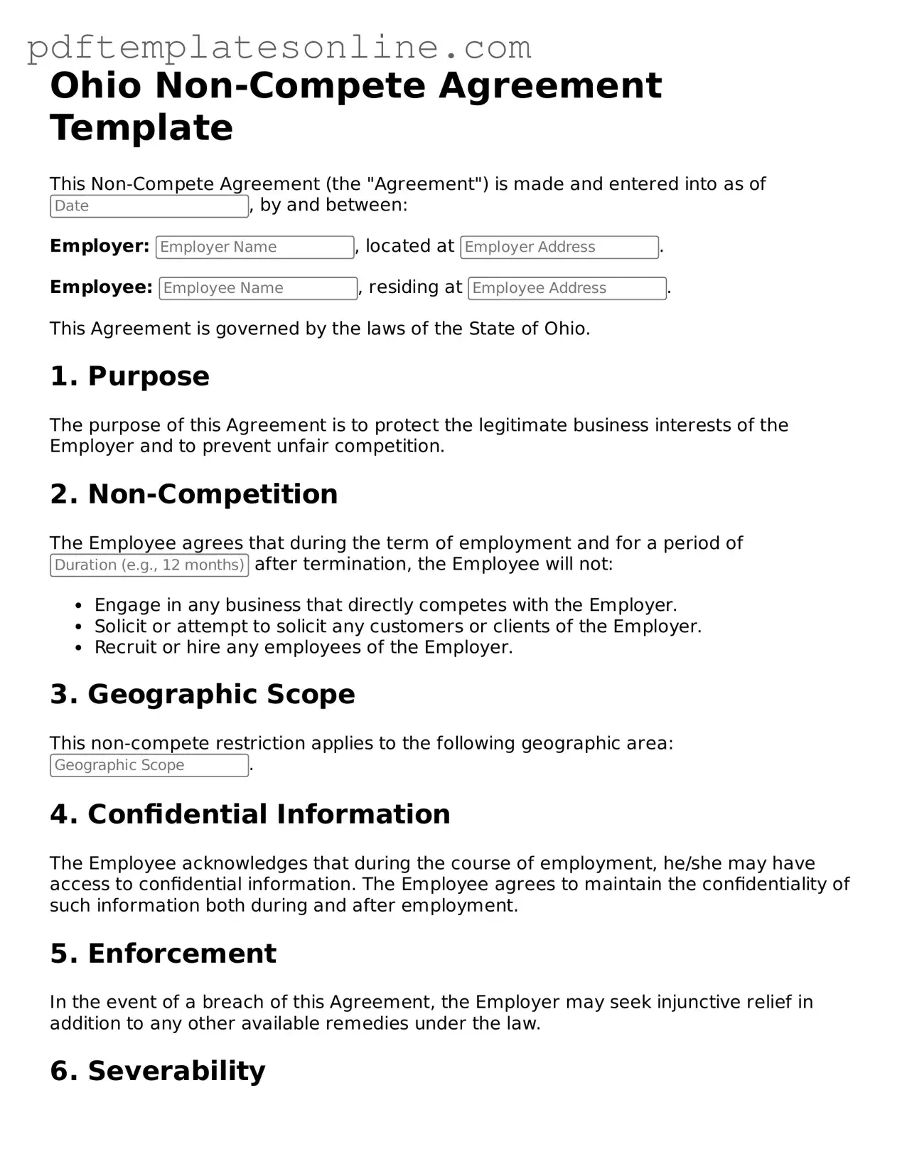 Official Ohio Non-compete Agreement Document