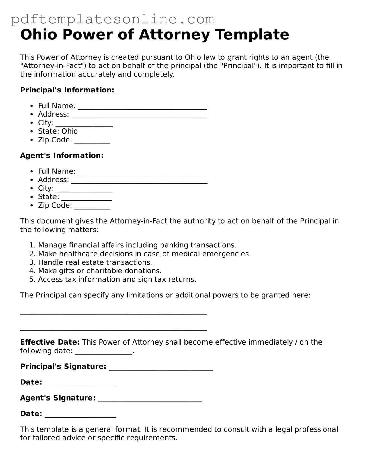 Official Ohio Power of Attorney Document
