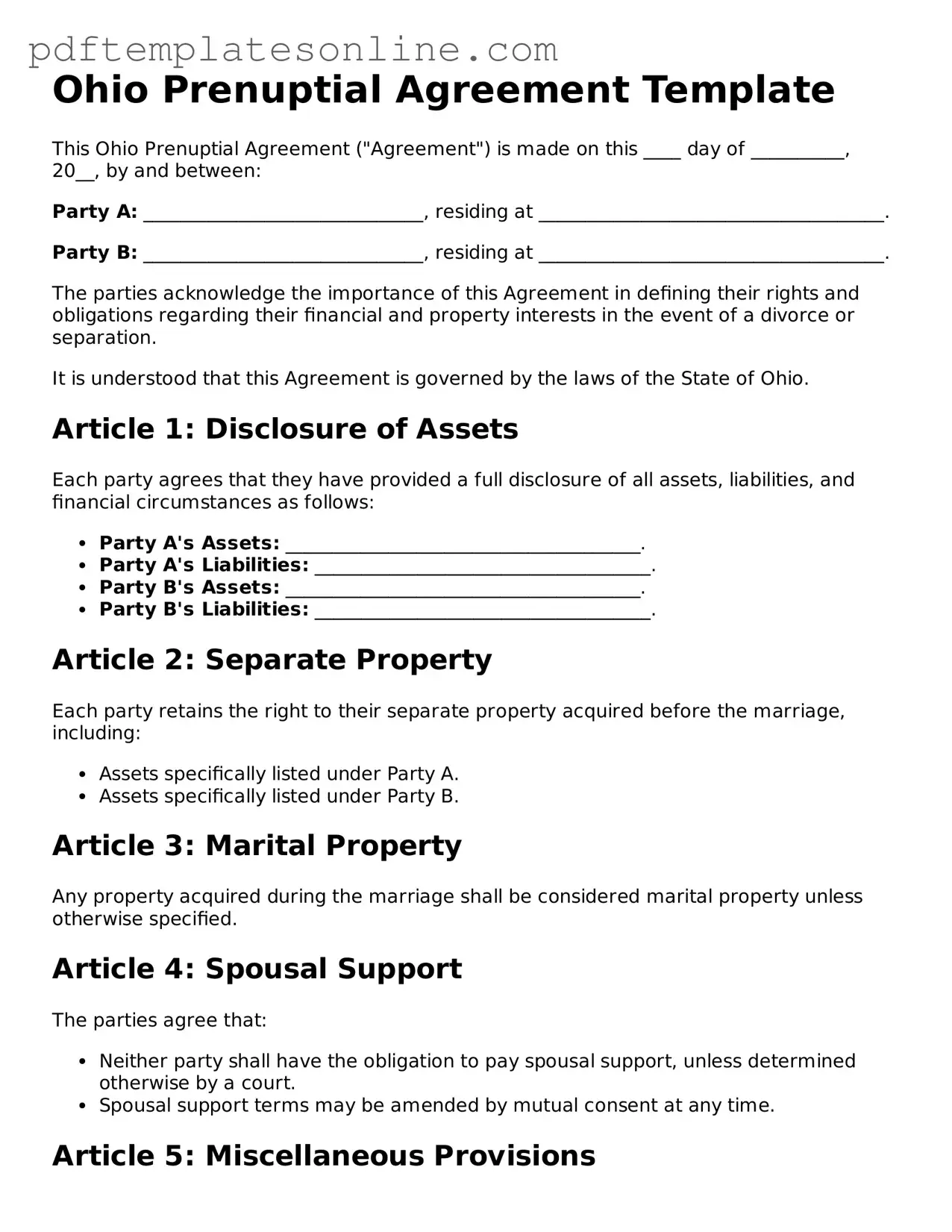 Official Ohio Prenuptial Agreement Document
