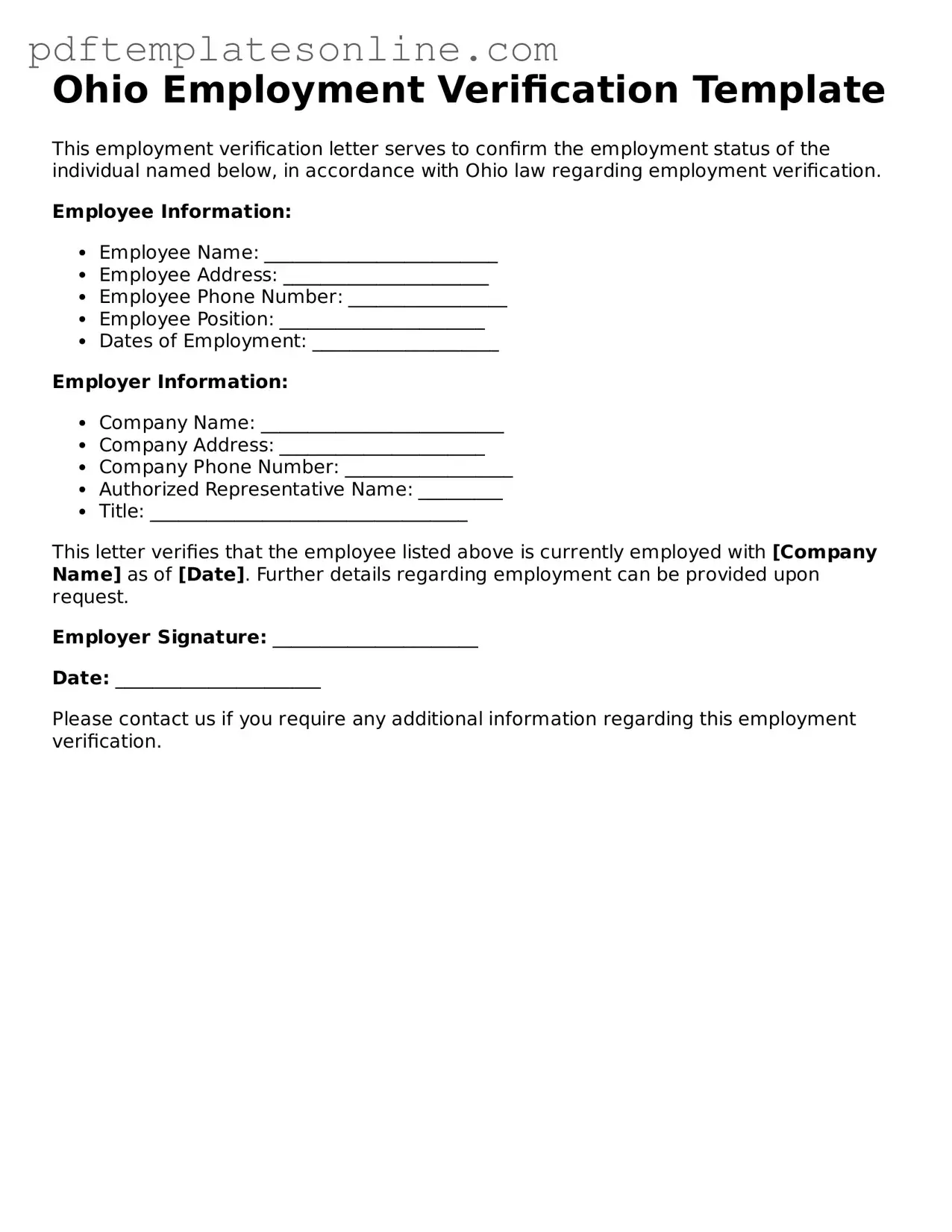 Official Ohio Employment Verification Document
