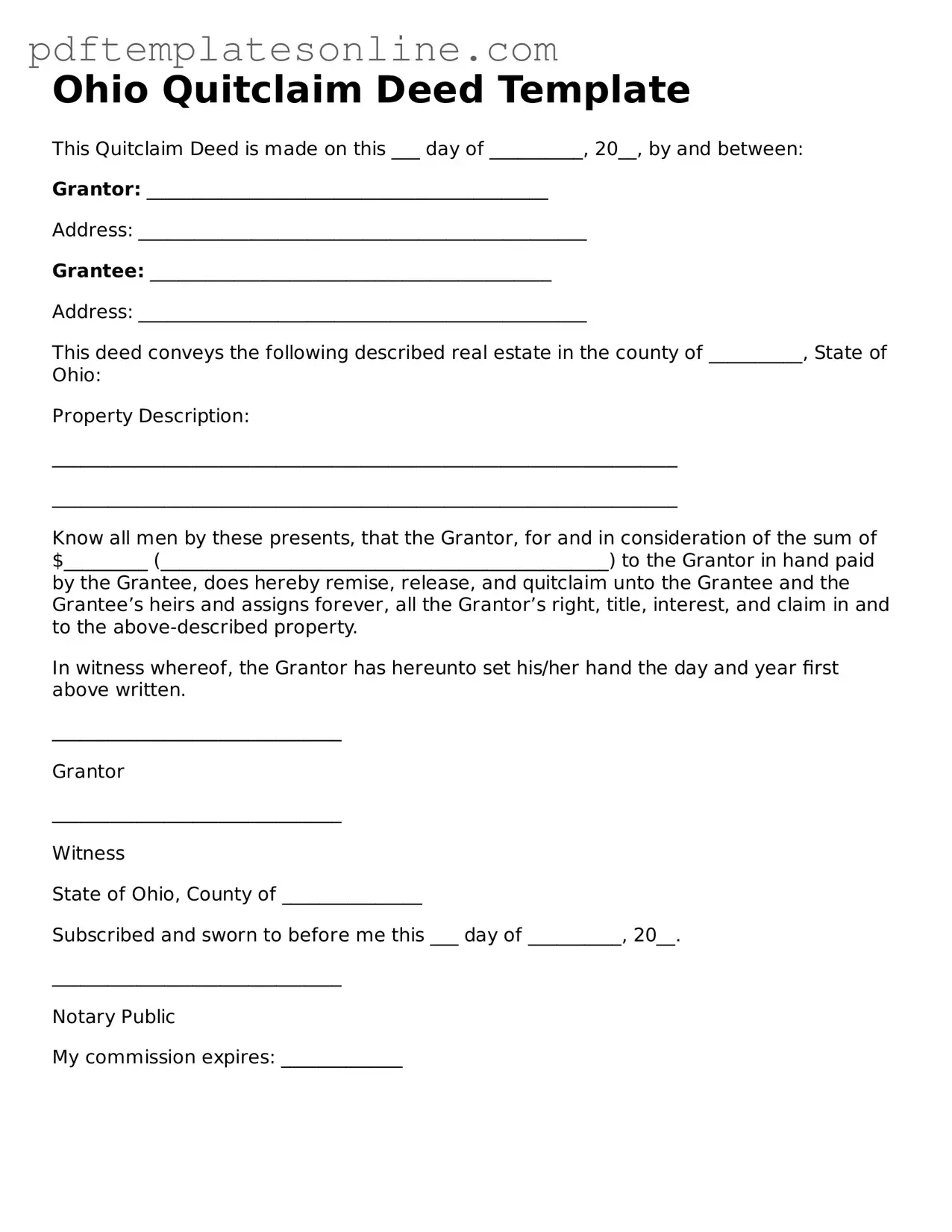 Official Ohio Quitclaim Deed Document