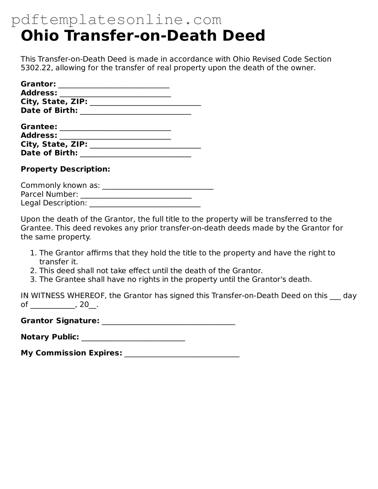 Official Ohio Transfer-on-Death Deed Document