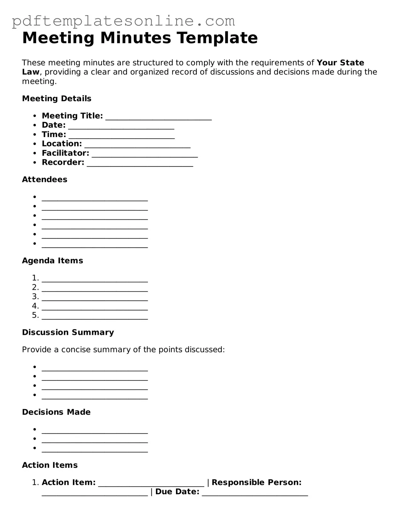 Fillable Meeting Minutes Document