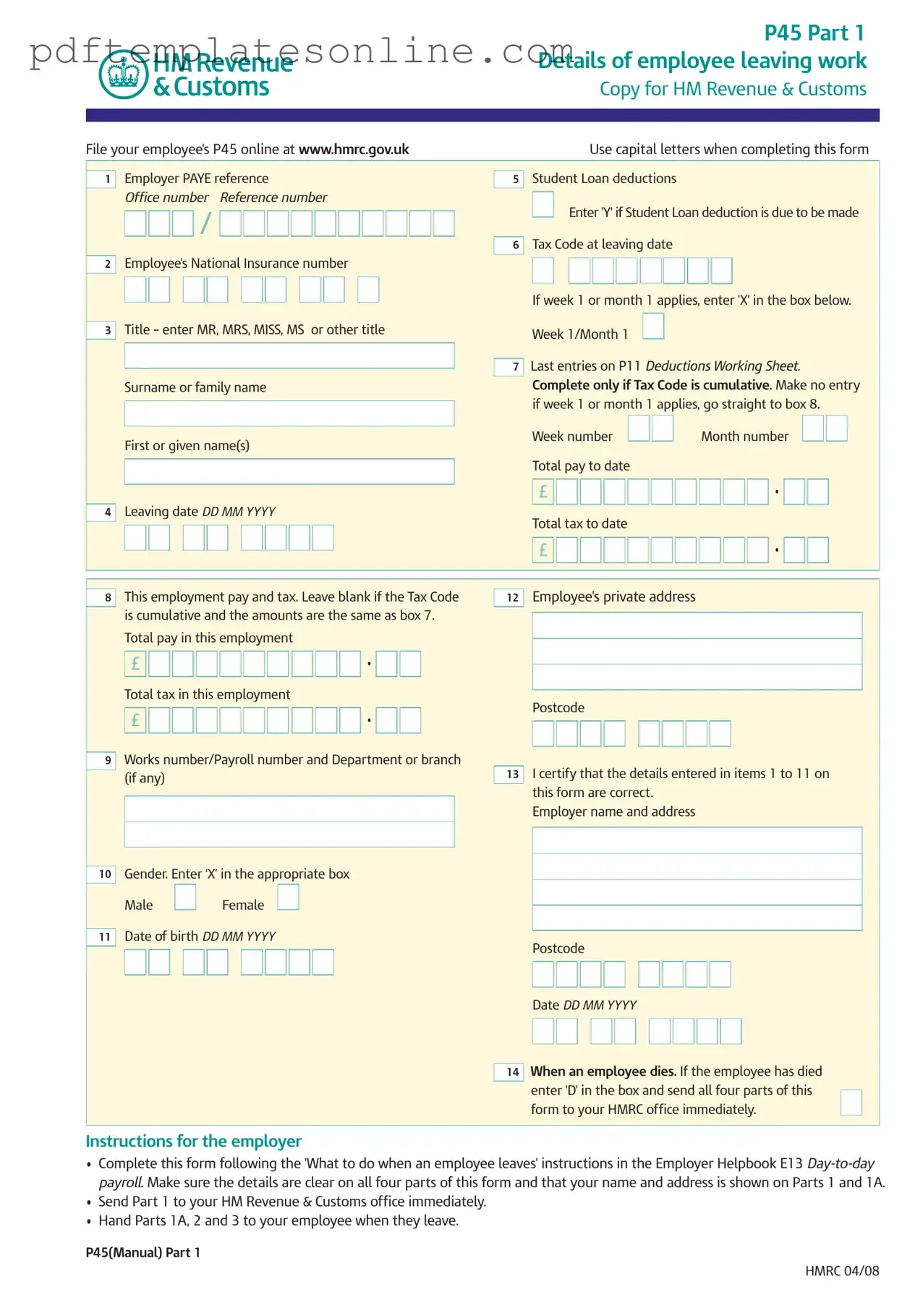 Blank P 45 It Form