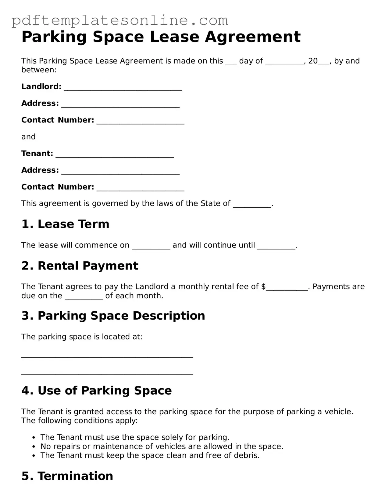 Fillable Parking Space Lease Agreement Document
