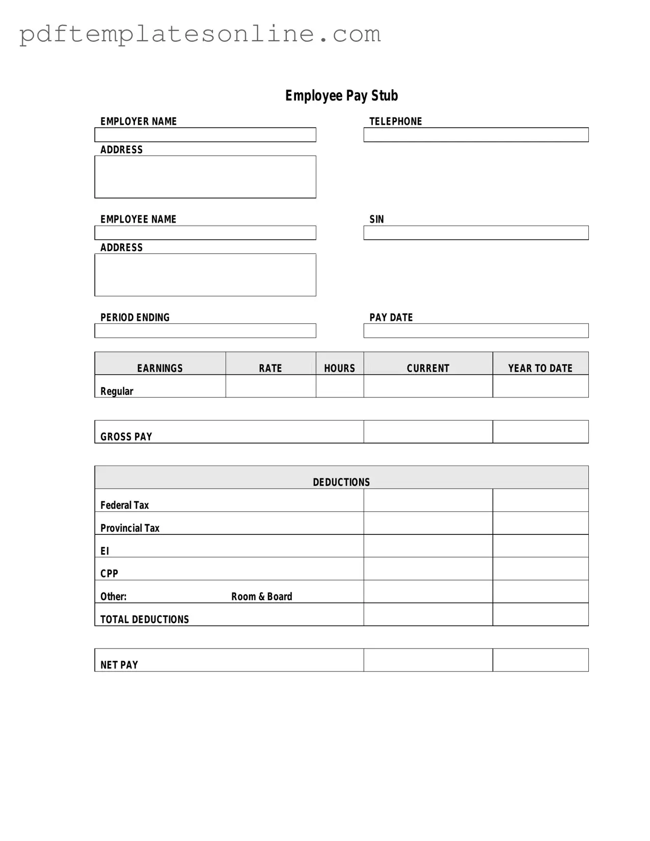 Blank Pay Stub Form