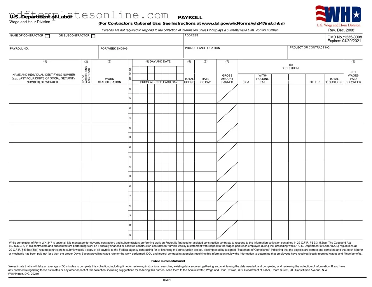 Blank U.S. DoL Form