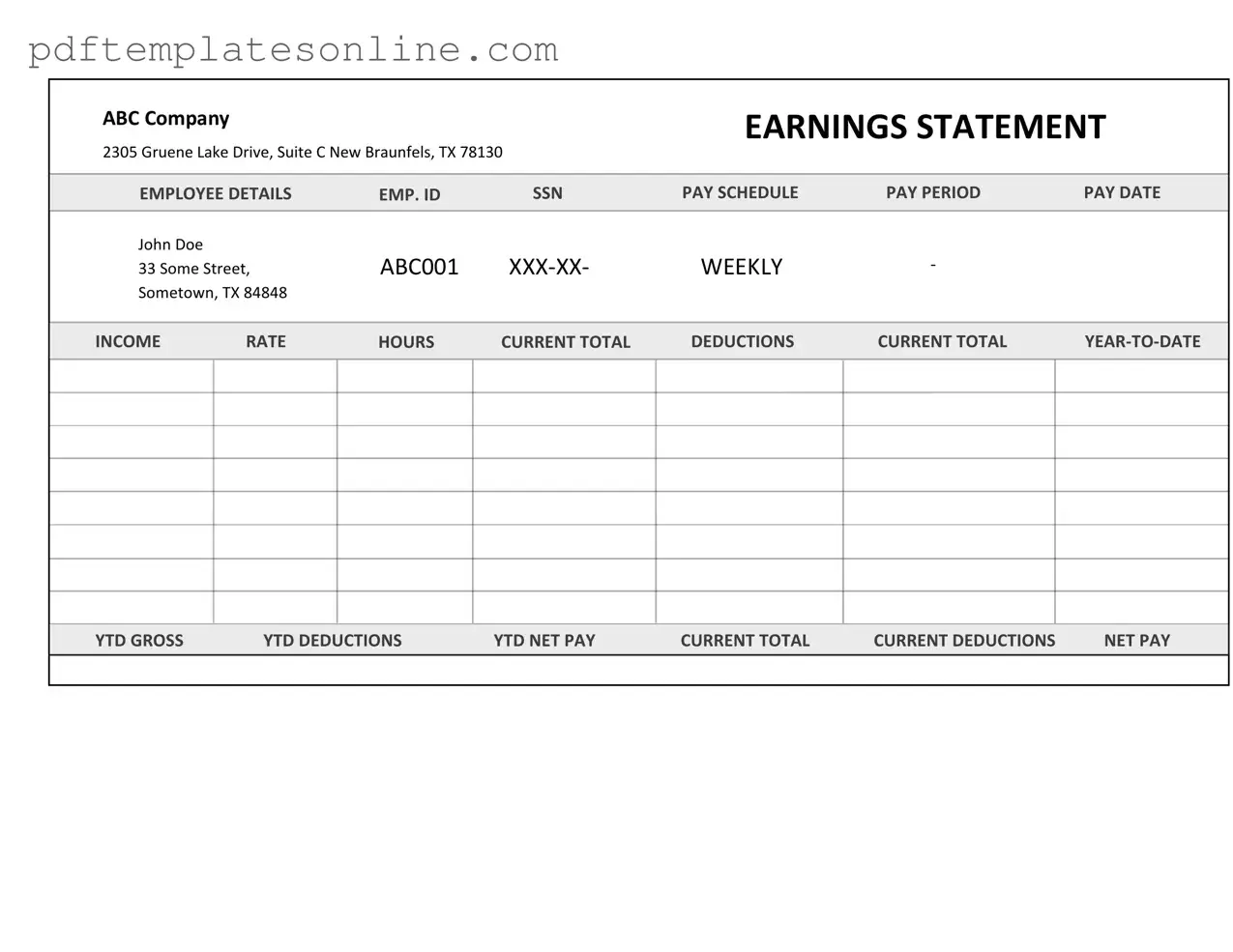 Blank Independent Contractor Pay Stub Form
