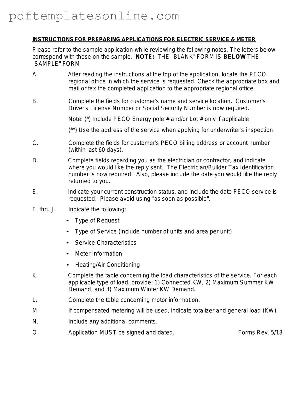 Blank Peco Service And Meter Application Form