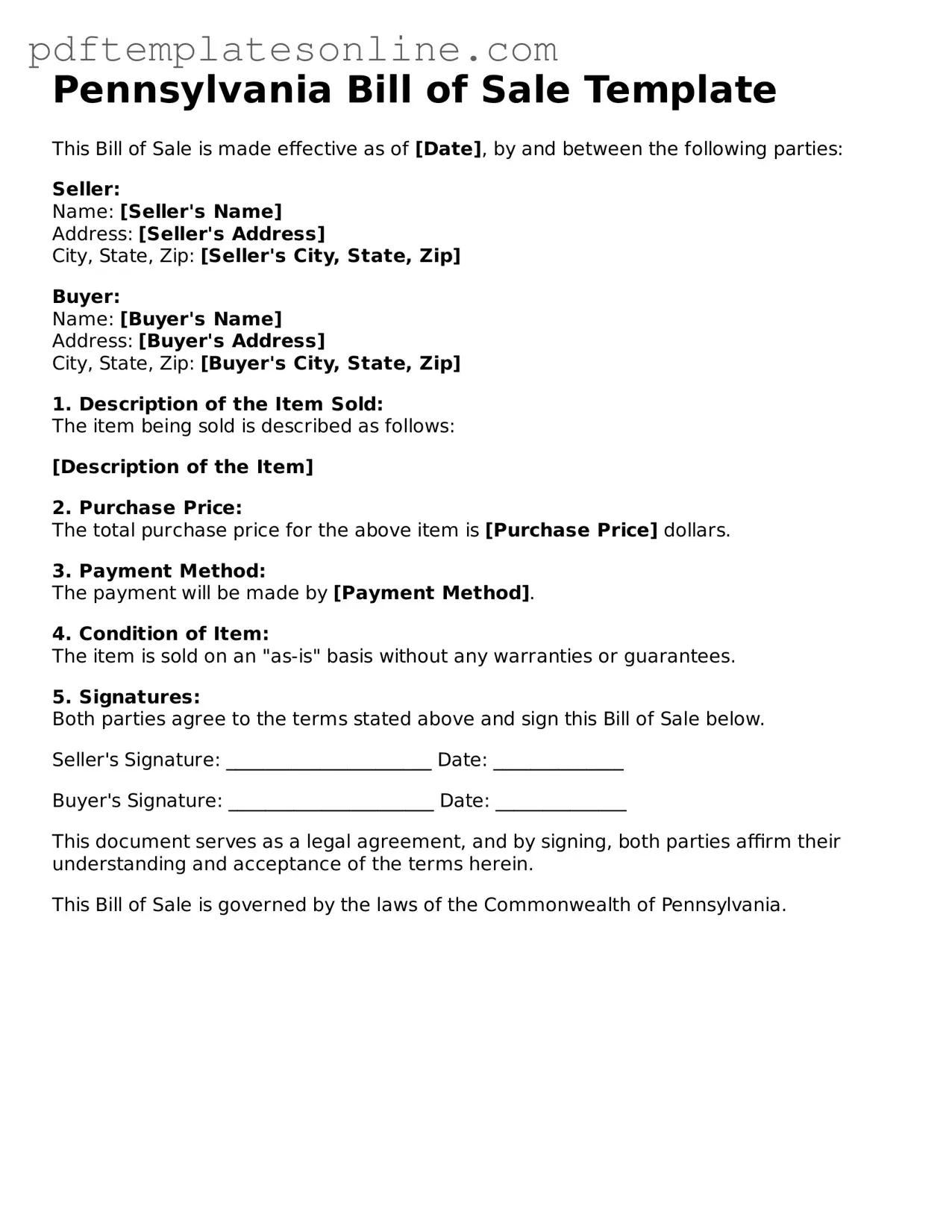 Official Pennsylvania Bill of Sale Document