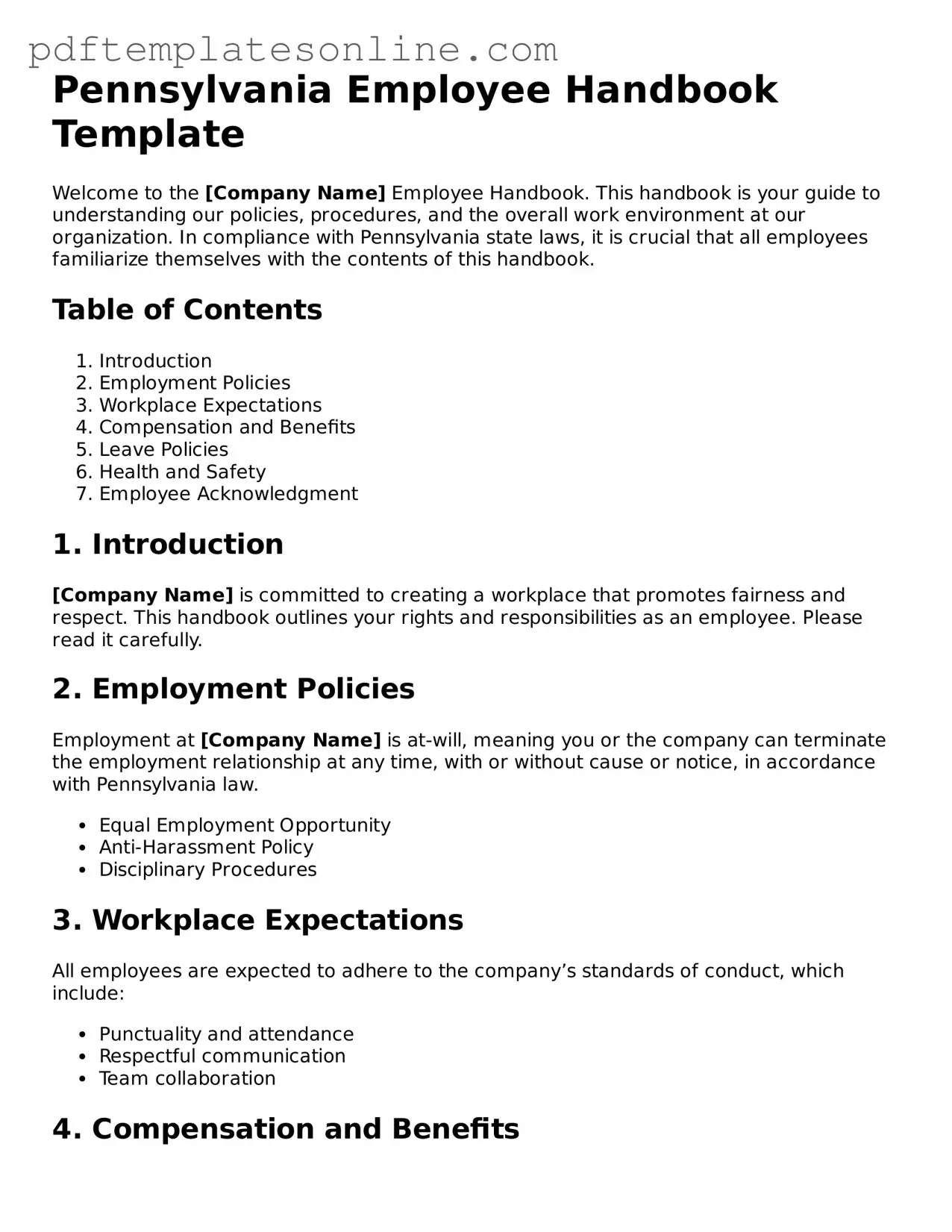 Official Pennsylvania Employee Handbook Document