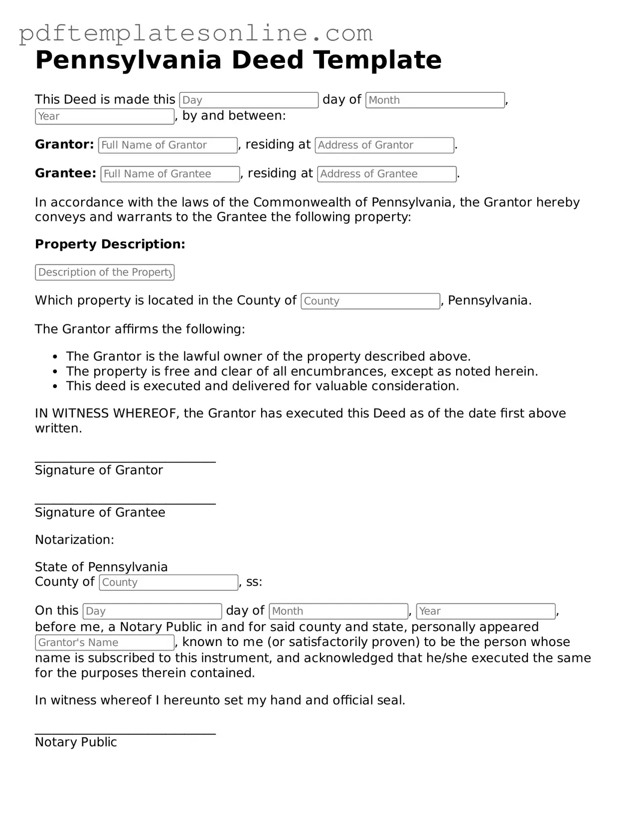 Official Pennsylvania Deed Document