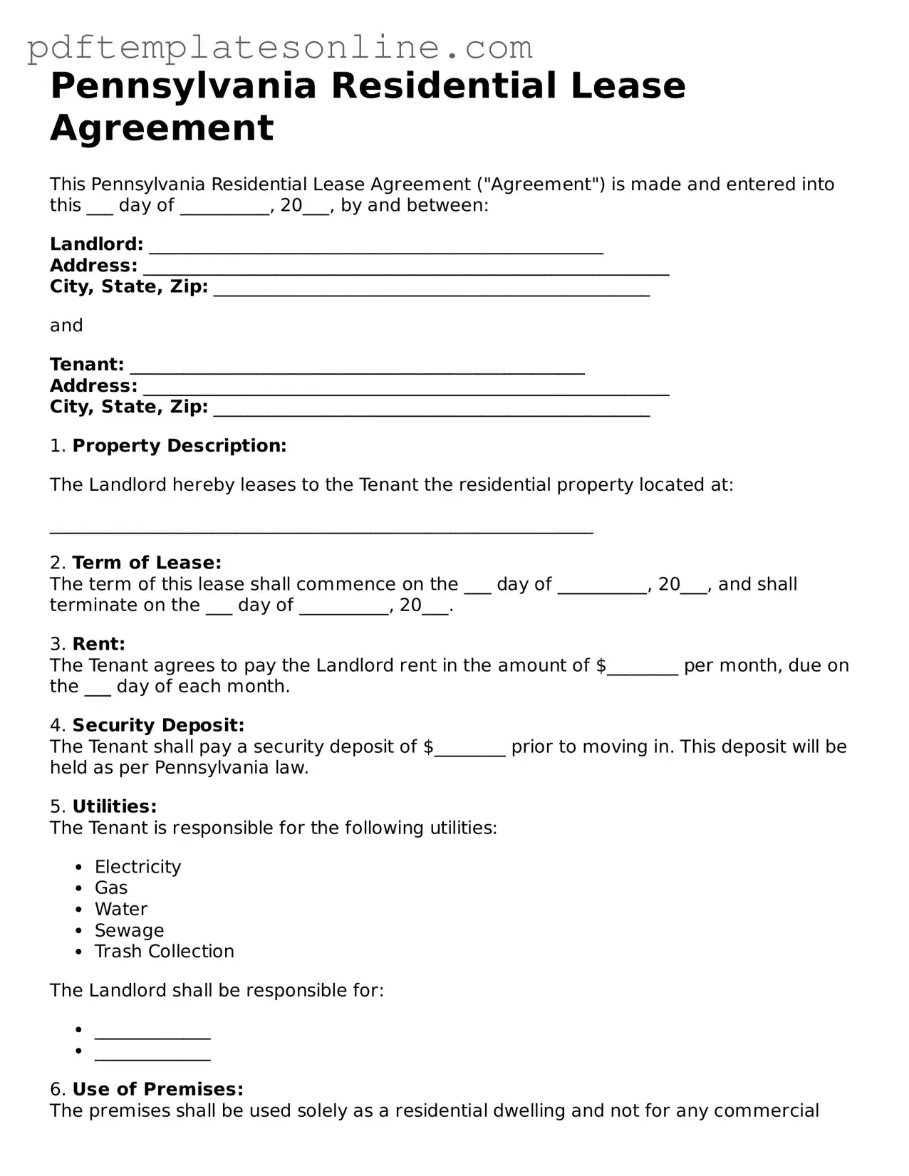 Official Pennsylvania Residential Lease Agreement Document