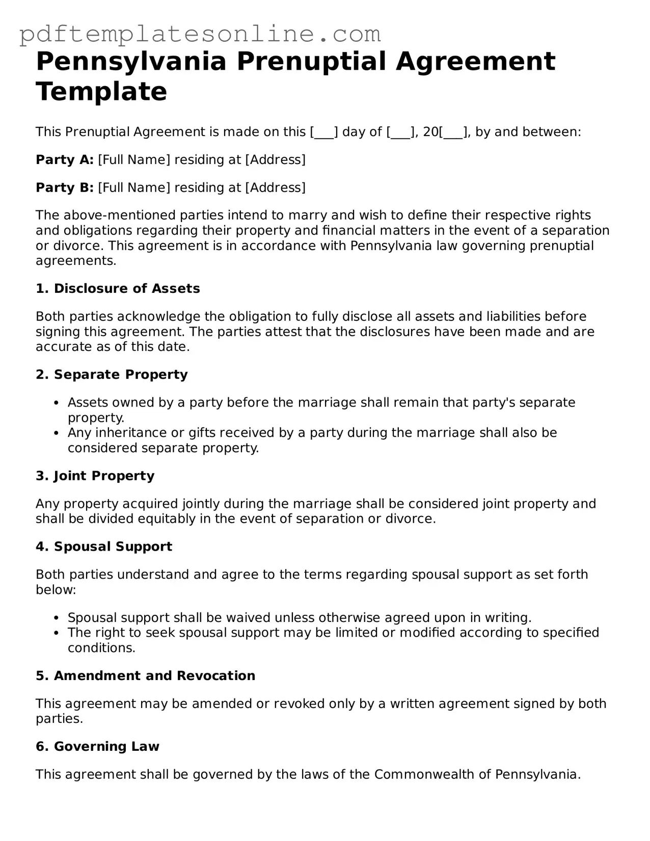 Official Pennsylvania Prenuptial Agreement Document