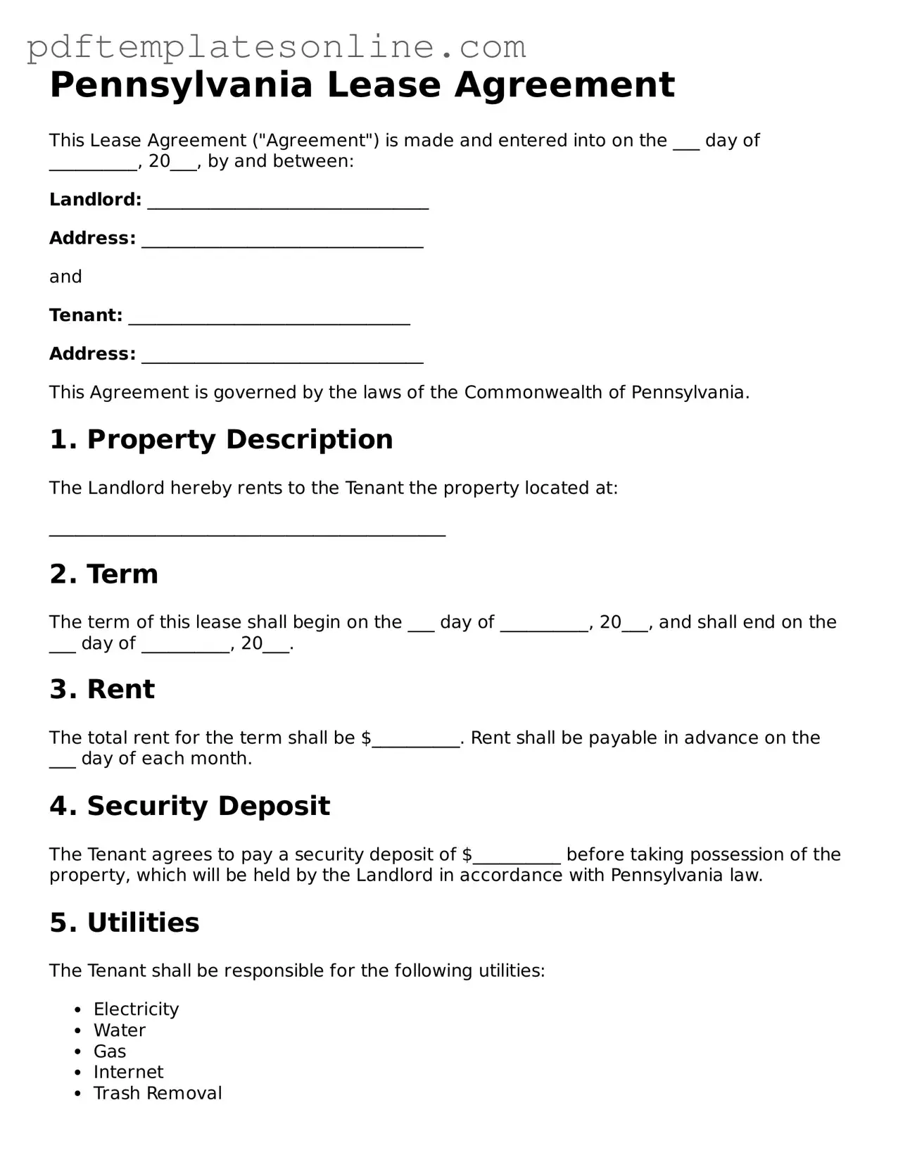 Official Pennsylvania Lease Agreement Document