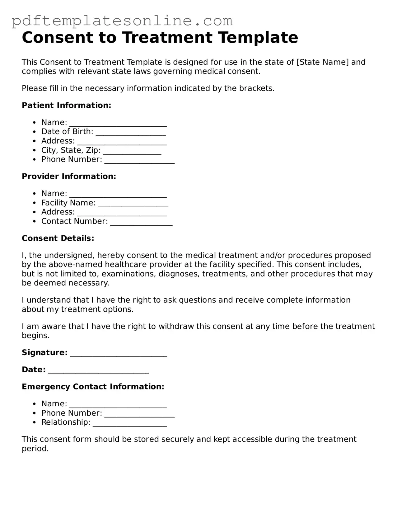 Fillable Consent Document