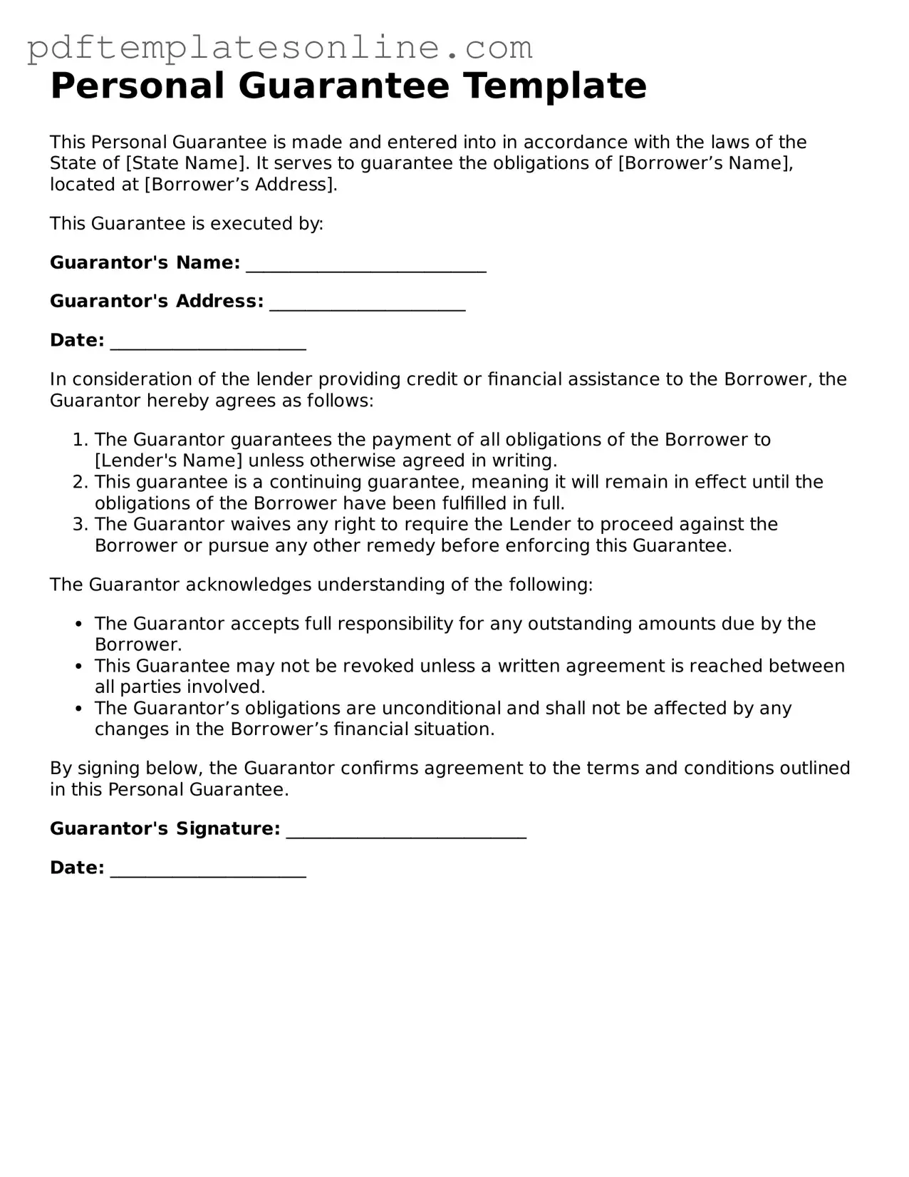 Fillable Personal Guarantee Document