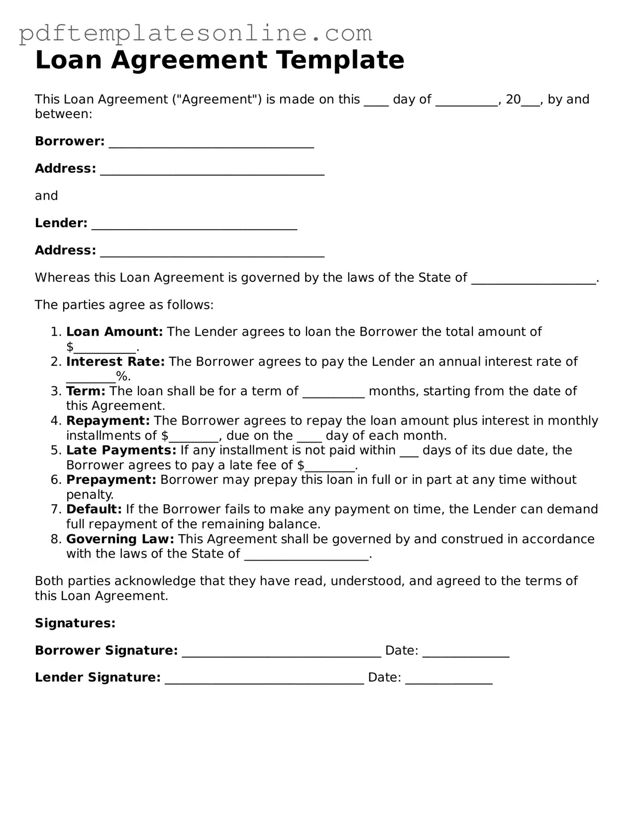 Fillable Loan Agreement Document