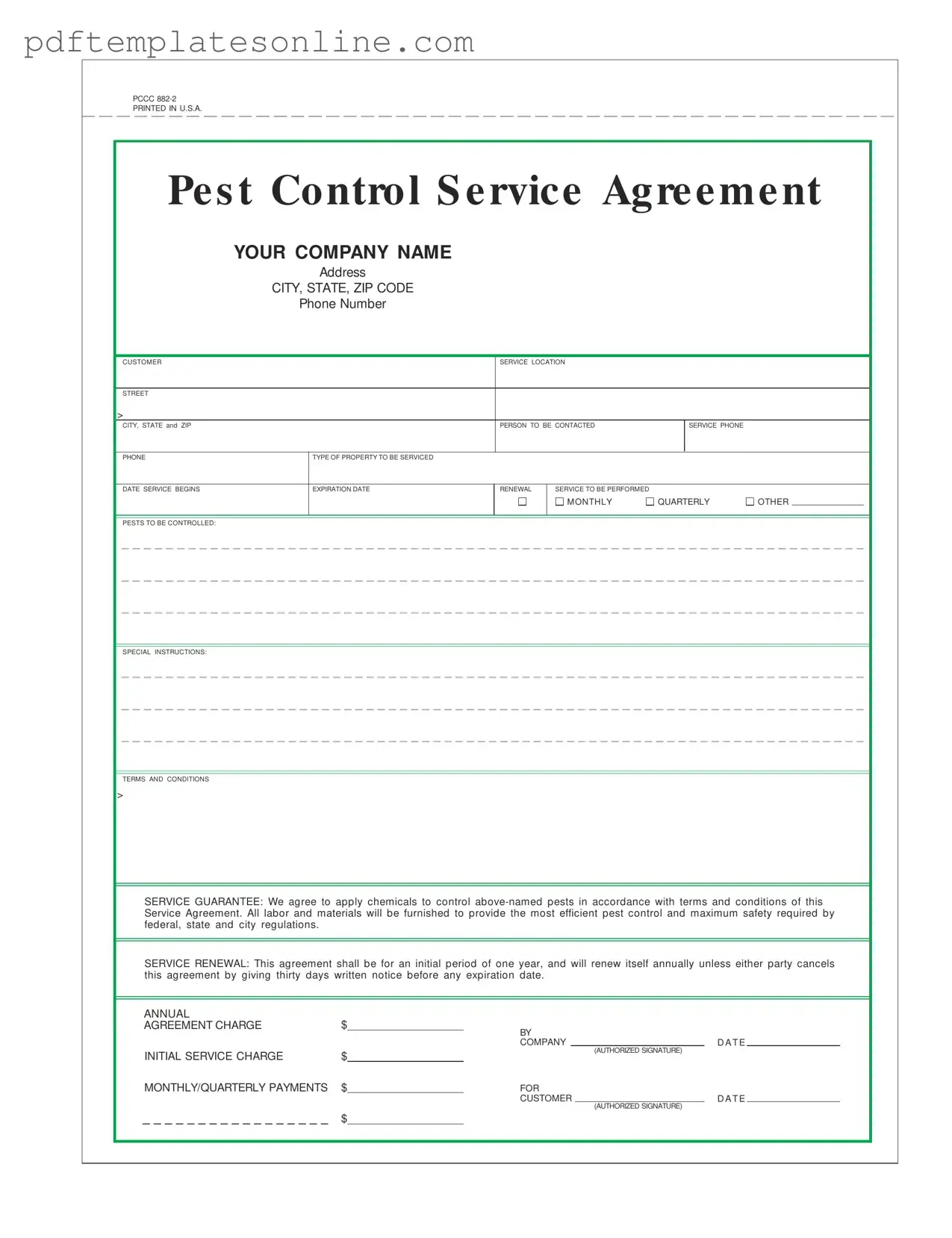 Blank Pest Control Contract Form
